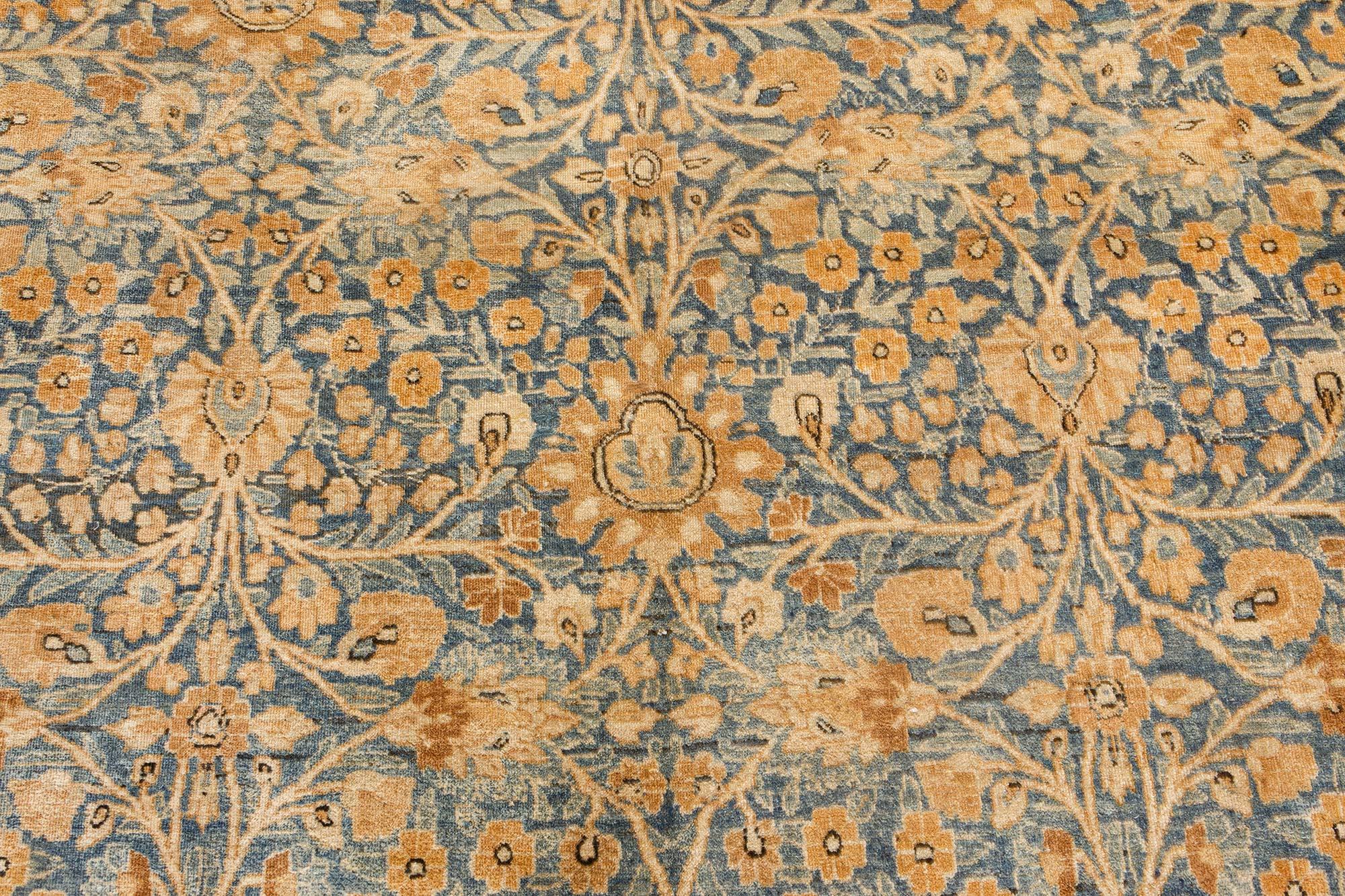 Hand-Knotted 1900s Persian Meshad Blue Handmade Wool Rug For Sale