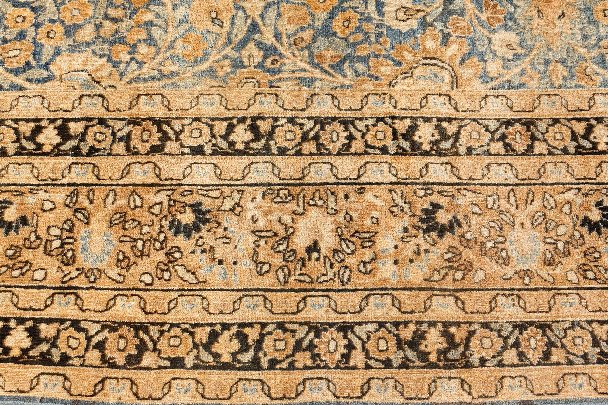 20th Century 1900s Persian Meshad Blue Handmade Wool Rug For Sale