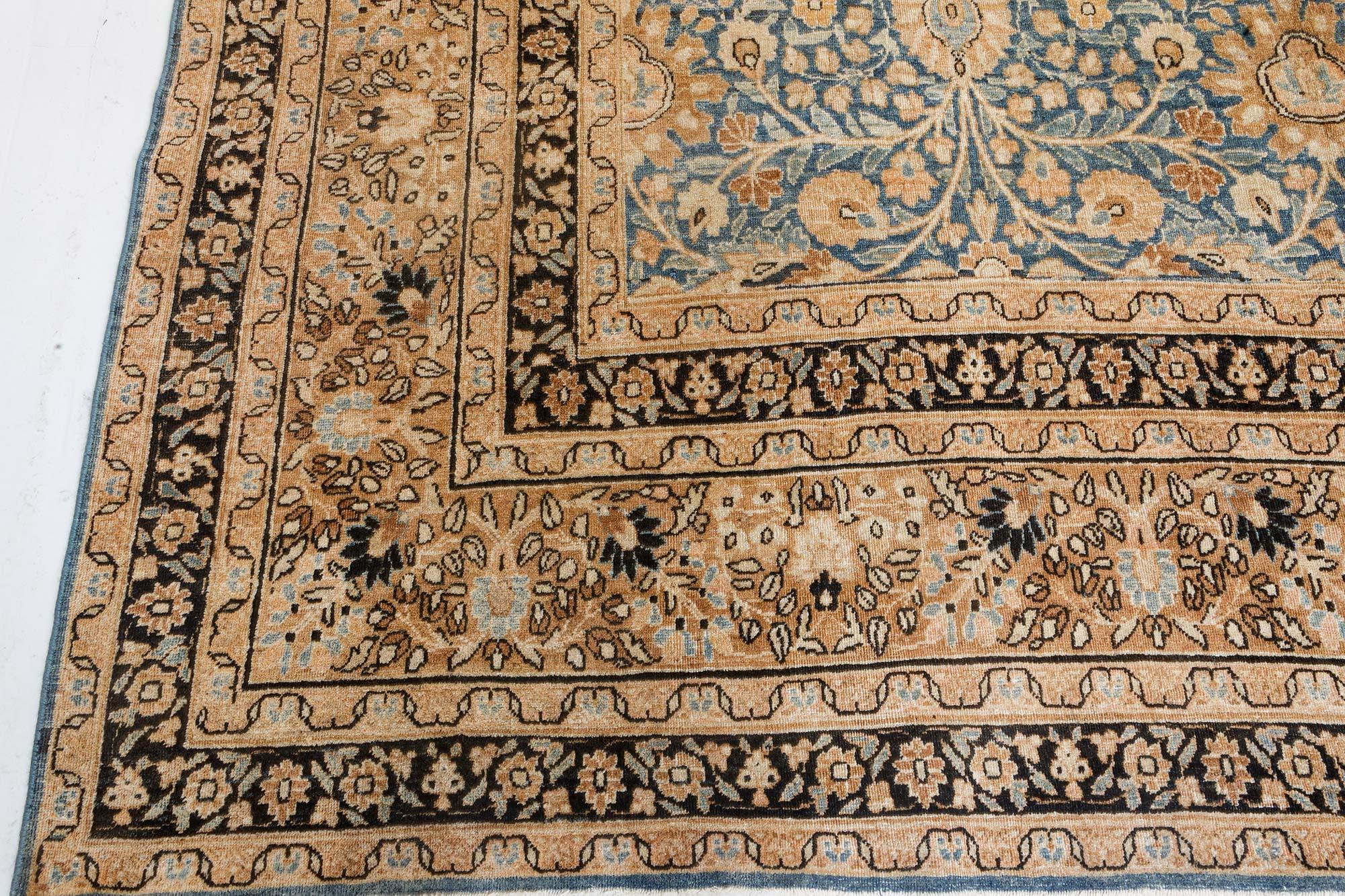 1900s Persian Meshad Blue Handmade Wool Rug For Sale 1
