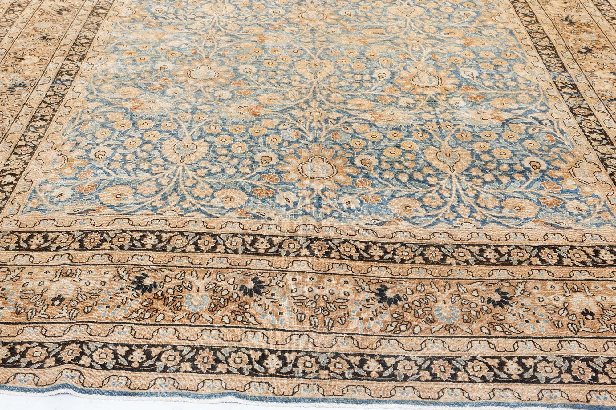 1900s Persian Meshad Blue Handmade Wool Rug For Sale 2