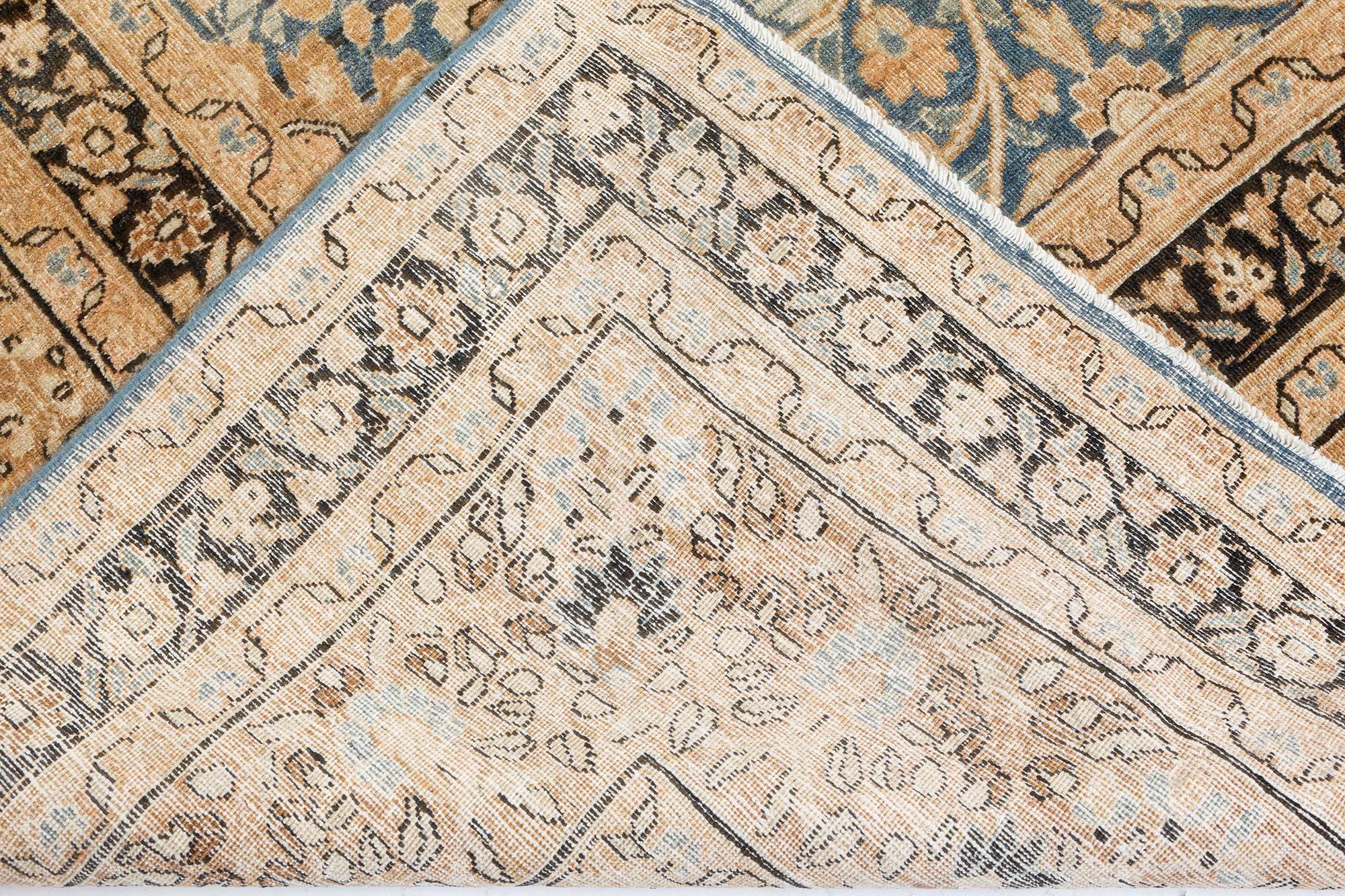 1900s Persian Meshad Blue Handmade Wool Rug For Sale 3