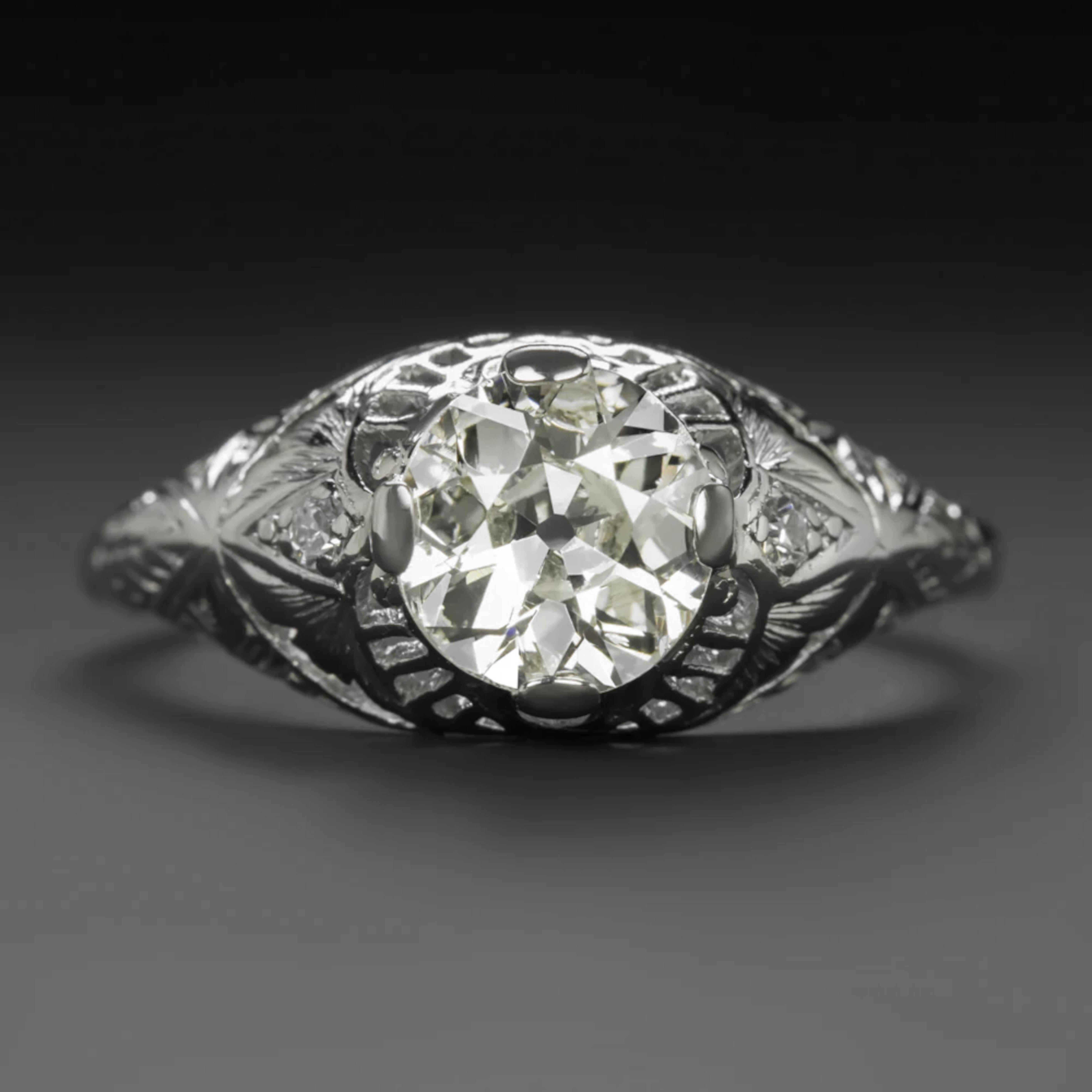 Art Deco Authentic 1918 Vintage Old European Diamond Ring For Sale