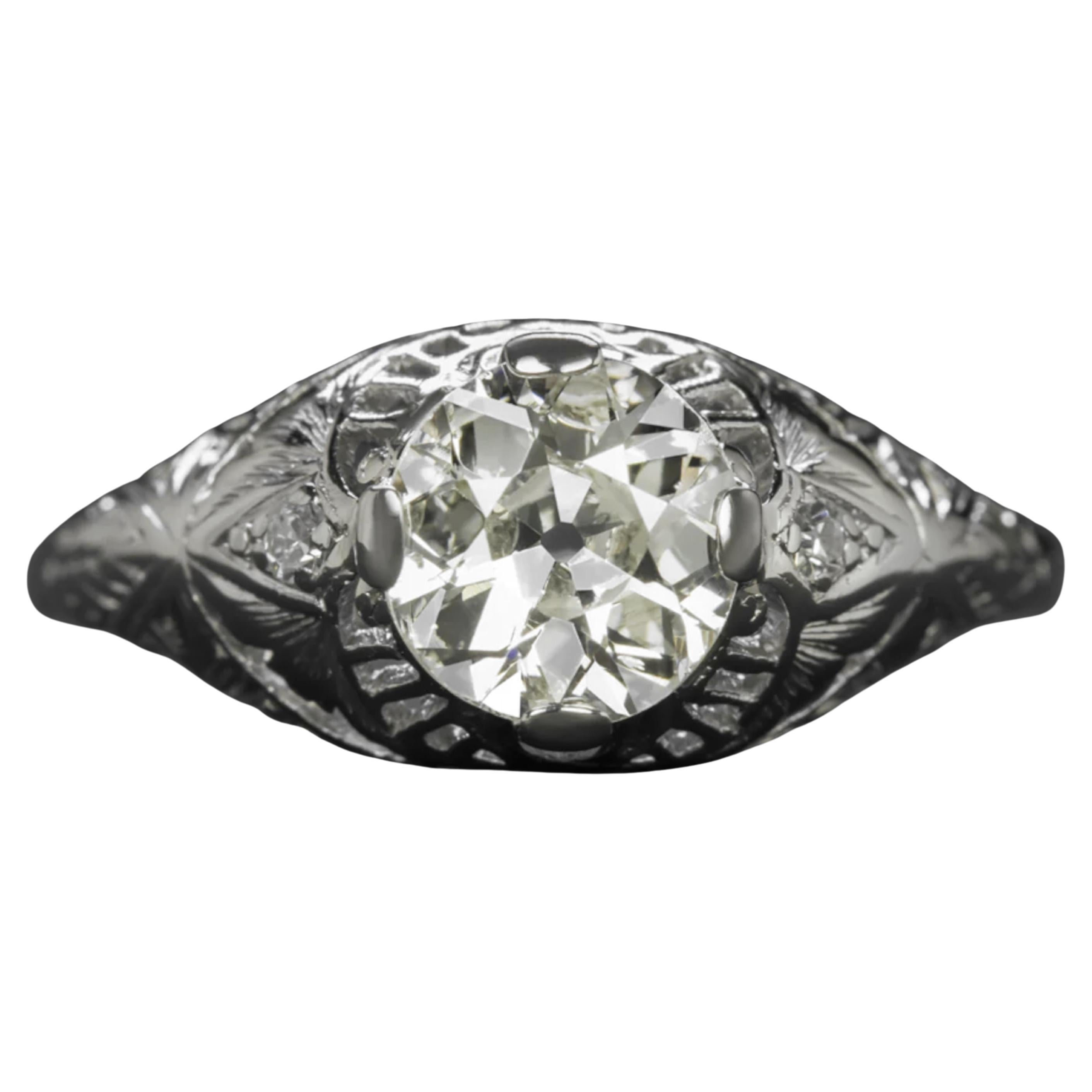 Autentico anello con diamante europeo d'epoca del 1918