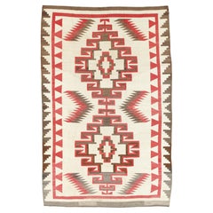 Authentic 1920 Navajo Rug Handwoven Wool Geometric Medallion Design, Red 
Ivory