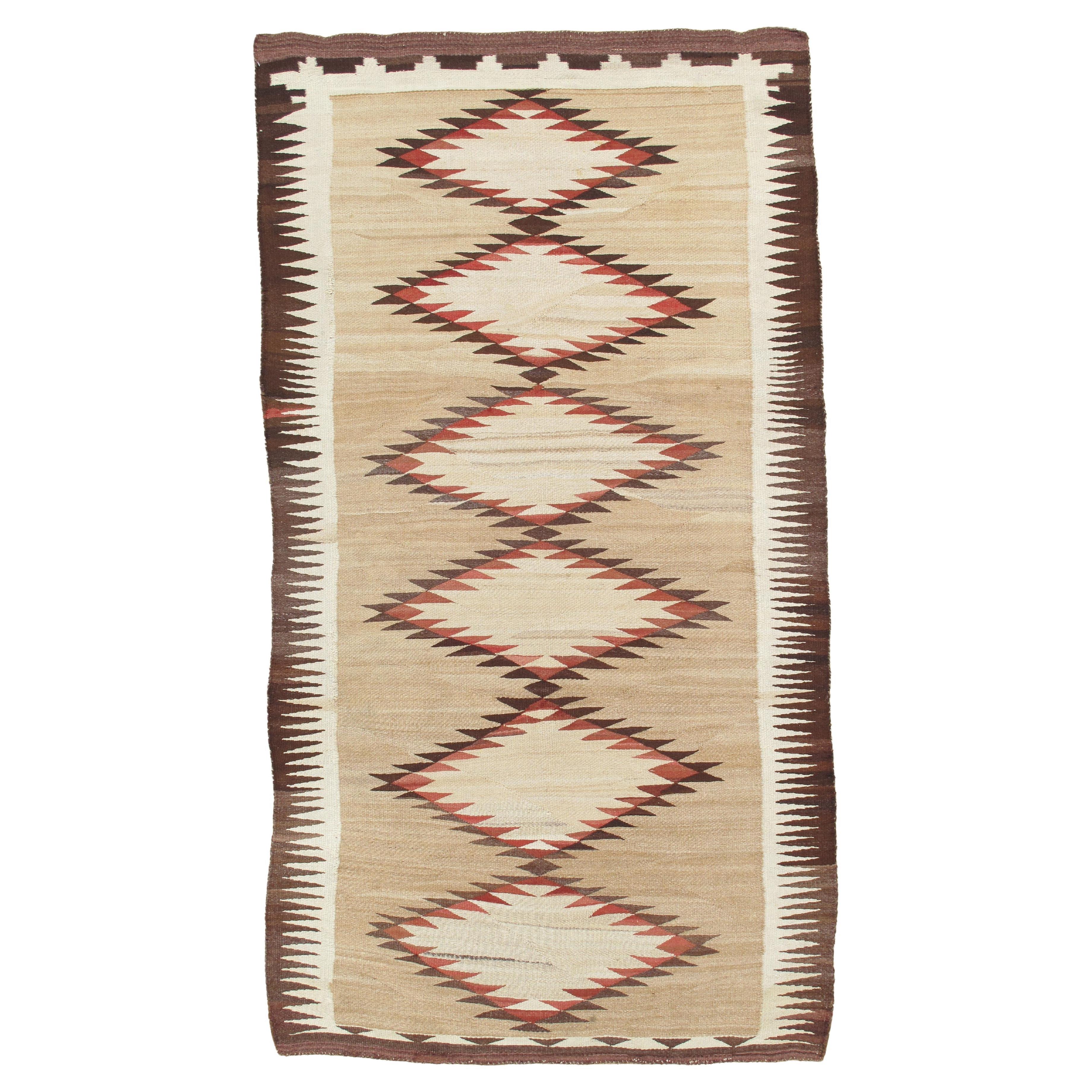 Authentic 1930 Navajo Rug Handwoven Wool Diamond Pattern Native American Textile For Sale