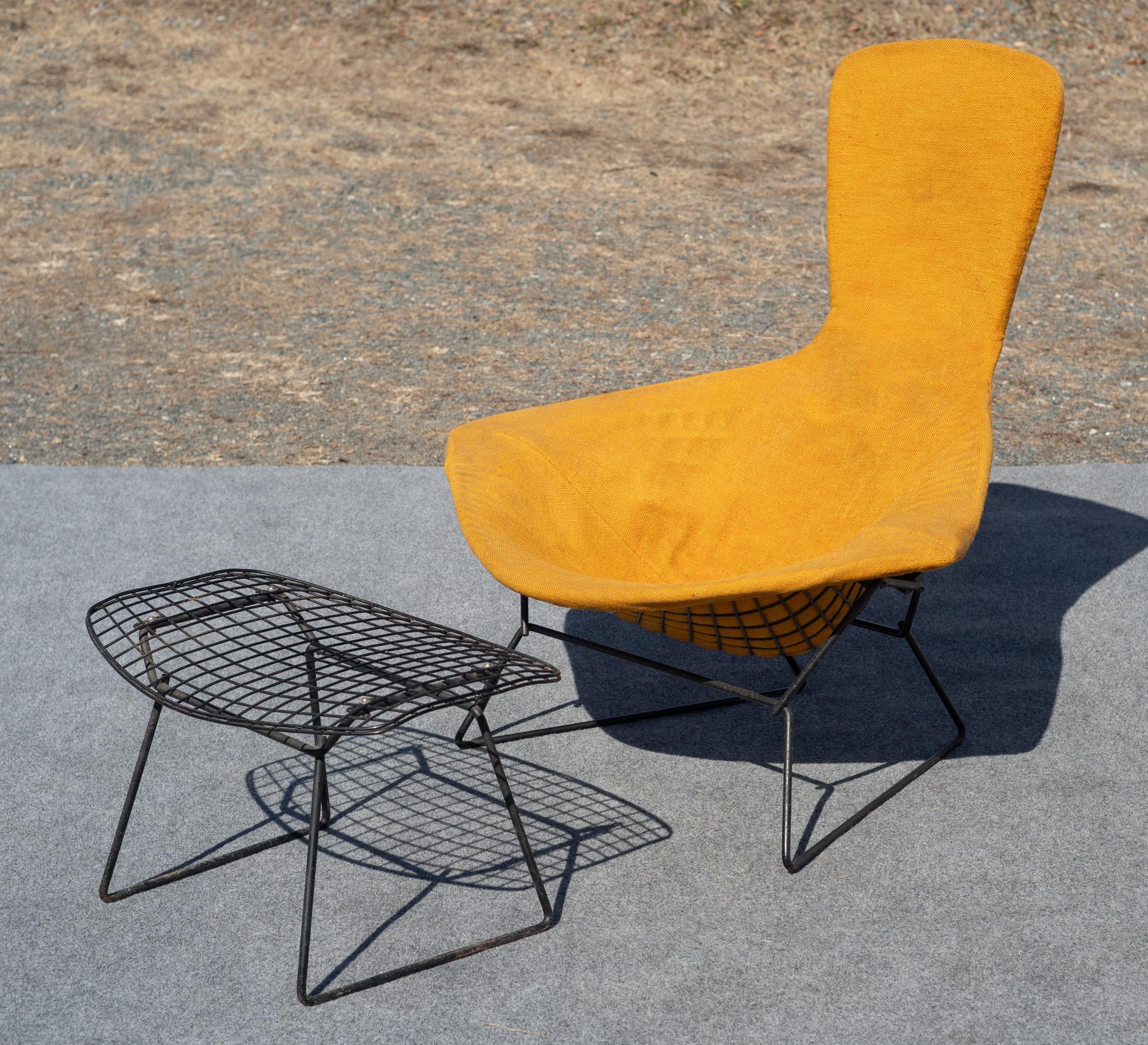 Authentic 1960s Harry Bertoia for Knoll Bird Chair & Ottoman with Original Cover For Sale 3