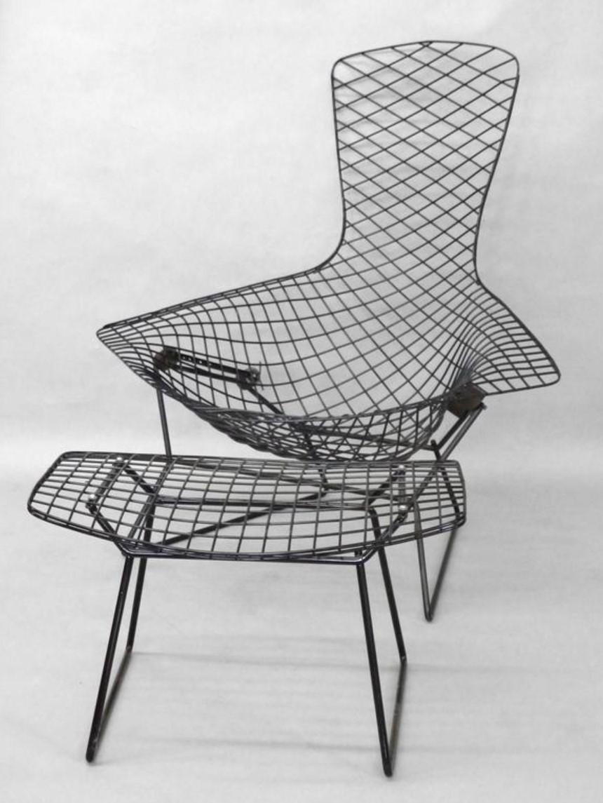 Authentic 1960s Harry Bertoia for Knoll Bird Chair & Ottoman with Original Cover For Sale 10