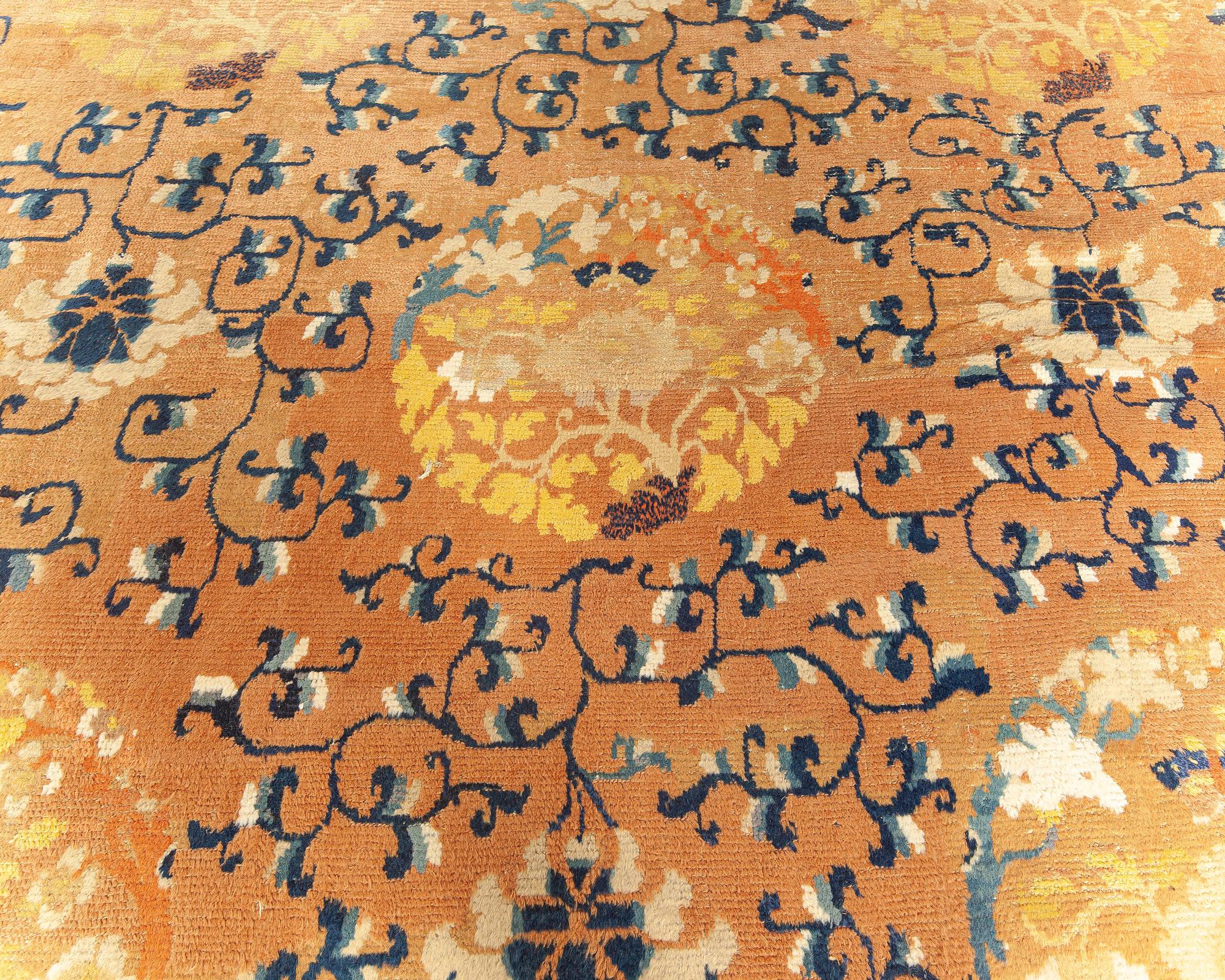 Hand-Woven Authentic 19th Century Chinese Yellow Handmade Rug For Sale