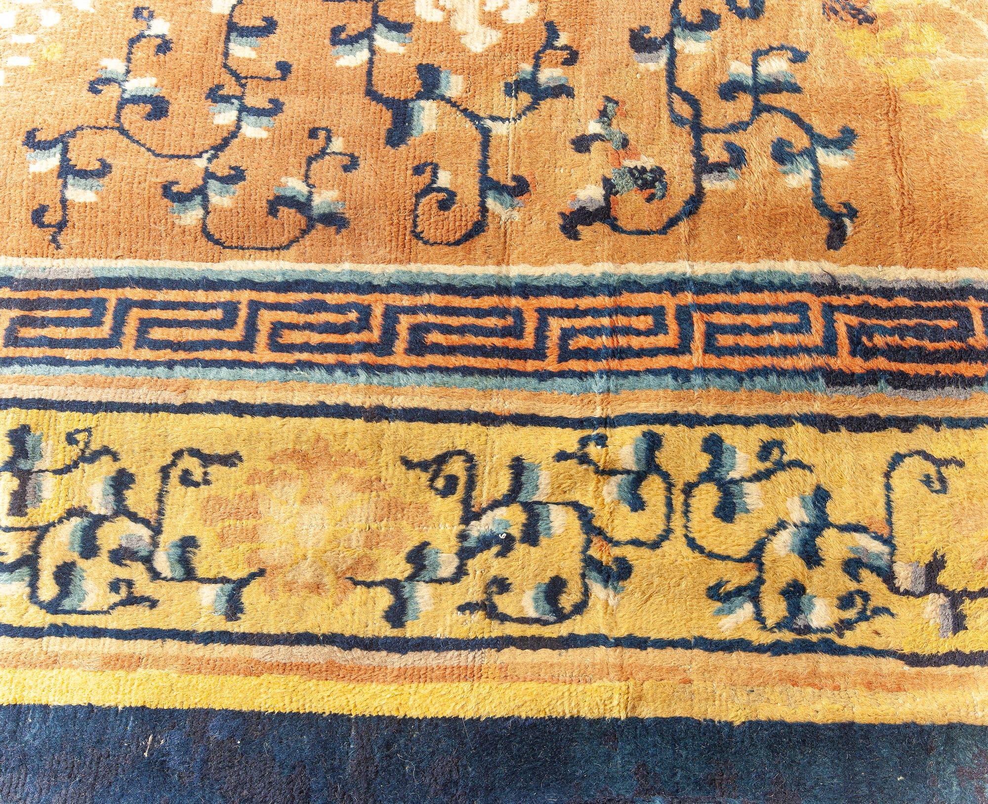 Authentic 19th Century Chinese Yellow Handmade Rug For Sale 1