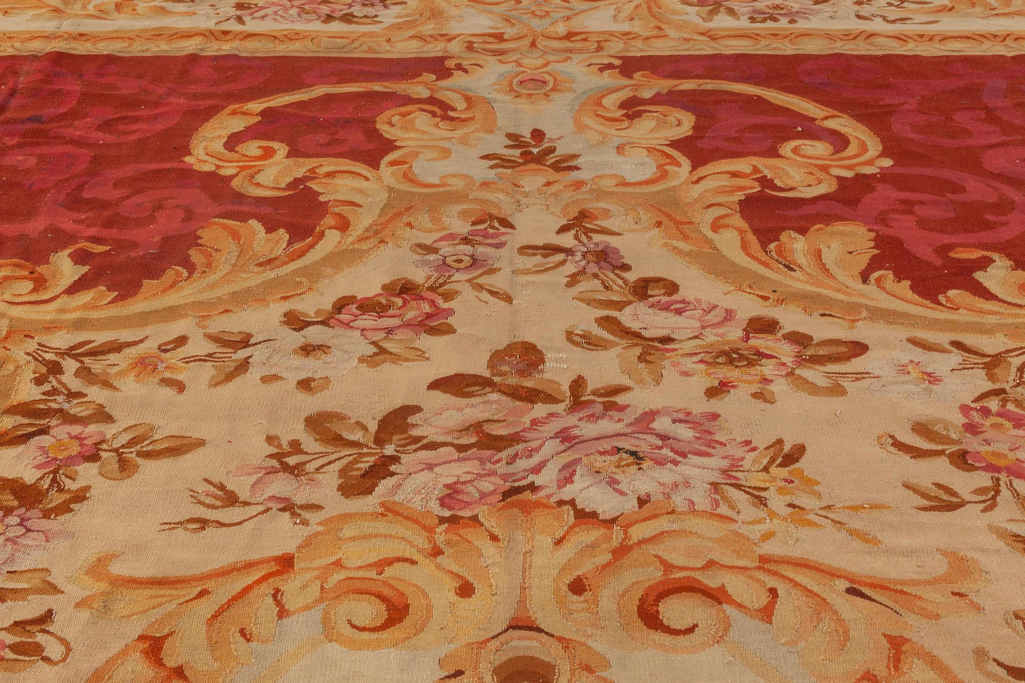 Annodato a mano Doris Leslie Blau Tappeto Aubusson francese floreale autentico del XIX secolo in vendita