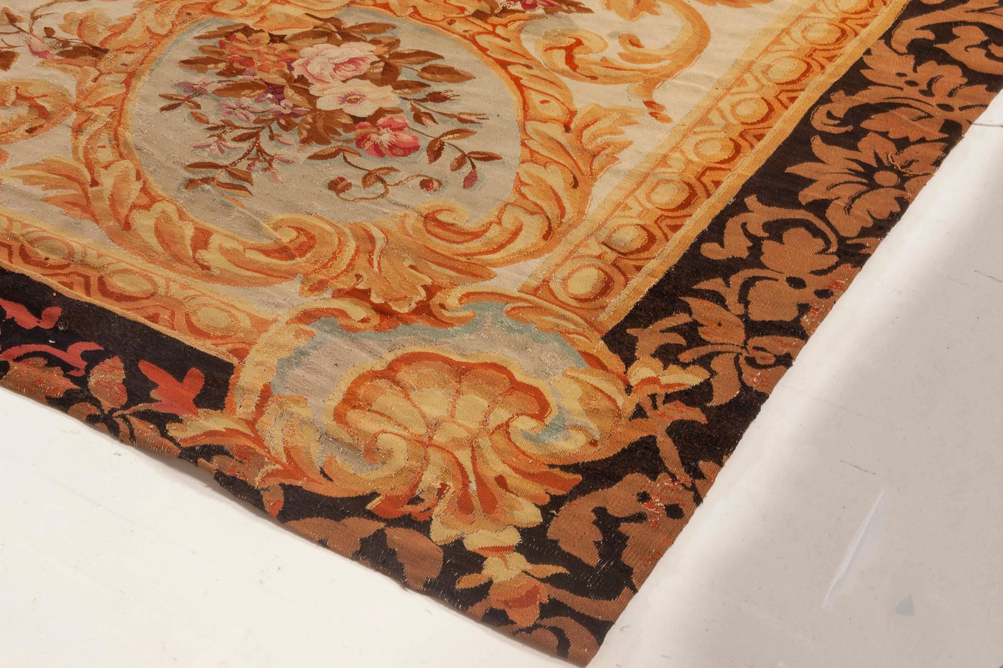 Authentic 19th Century Floral French Aubusson Rug For Sale 4