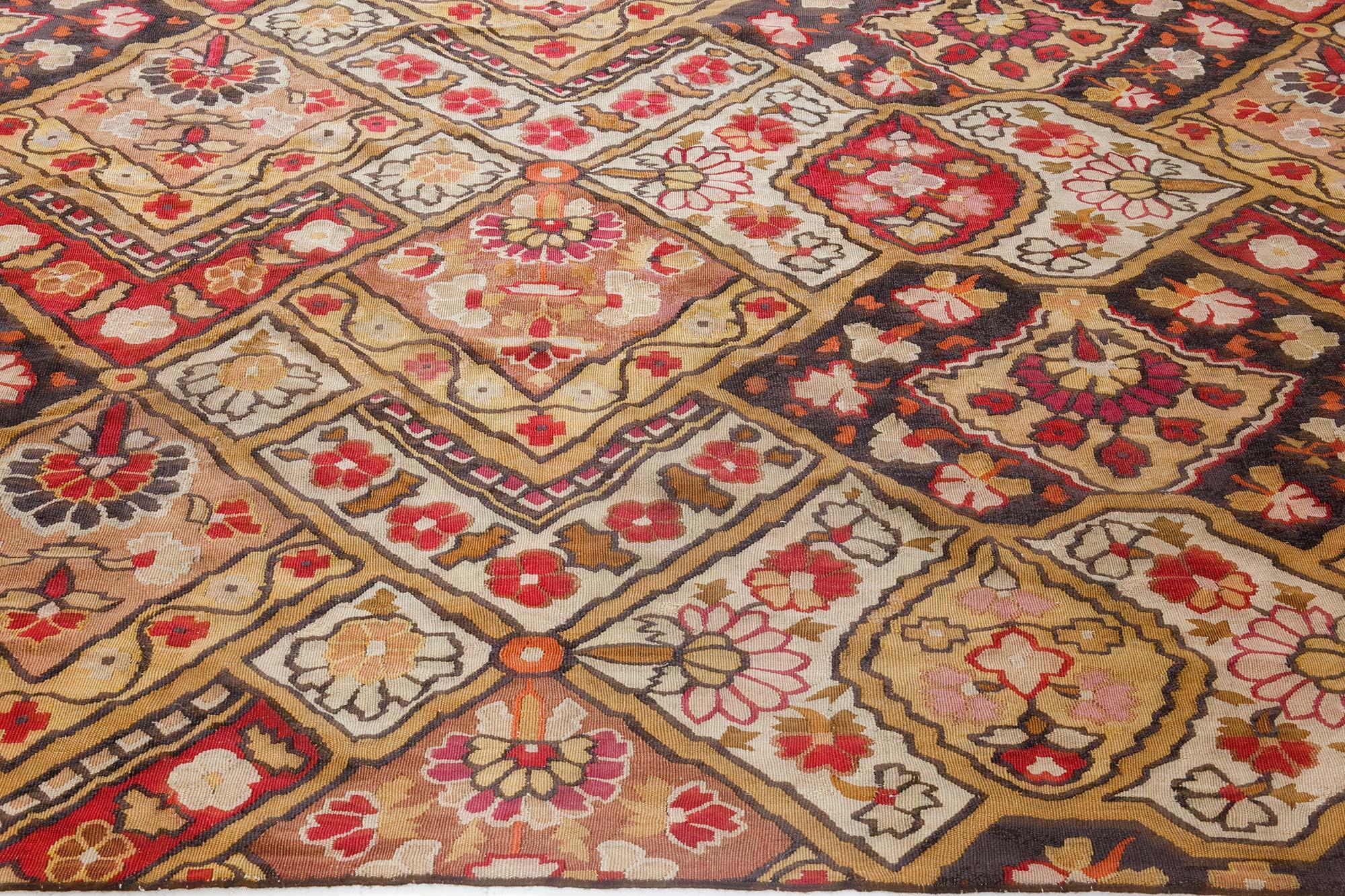 Hand-Knotted Authentic 19th Century French Aubusson Handmade Rug For Sale
