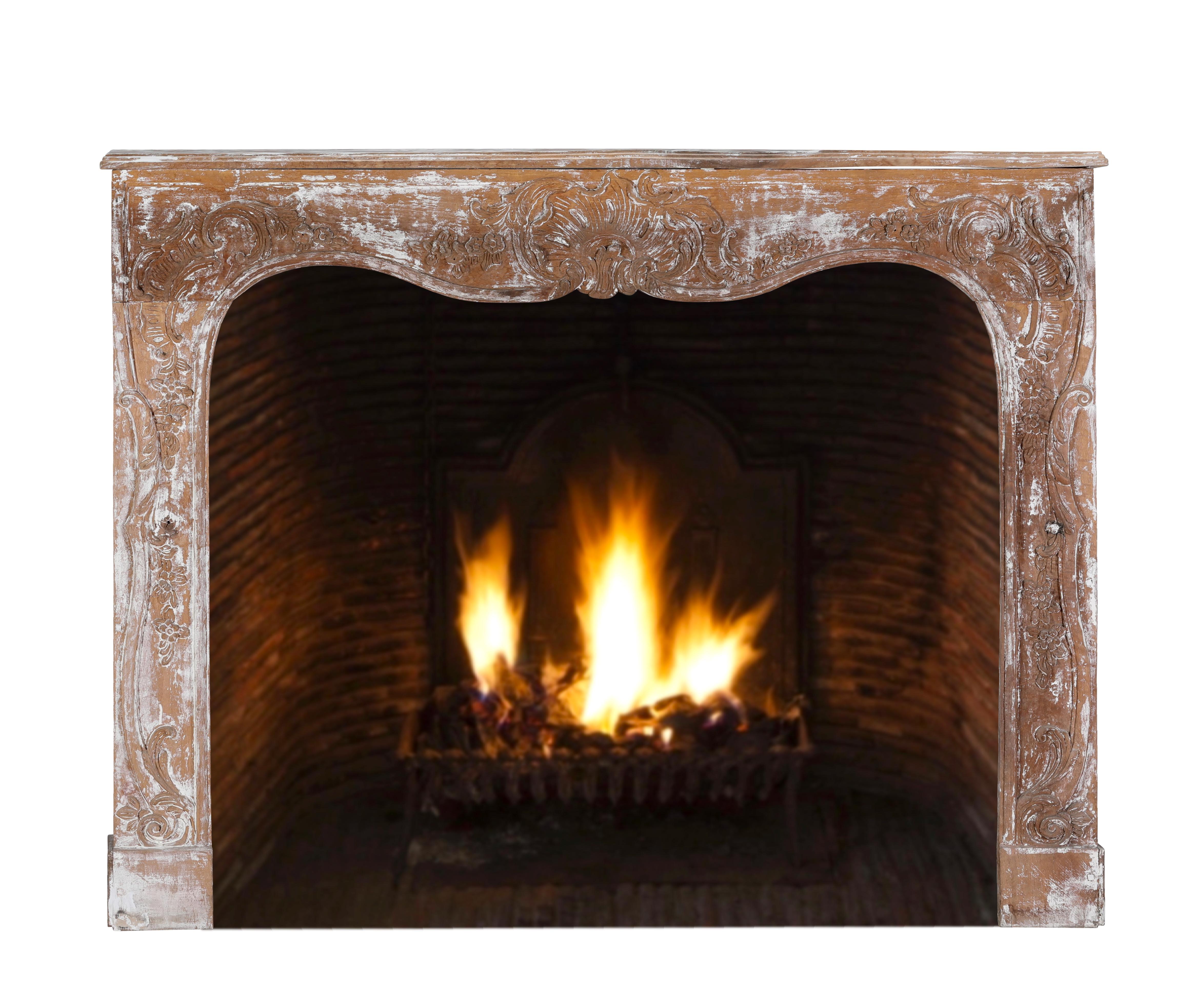 Authentic 19th Century French Rococo Fireplace Mantel - Floral Details - Antique For Sale 4