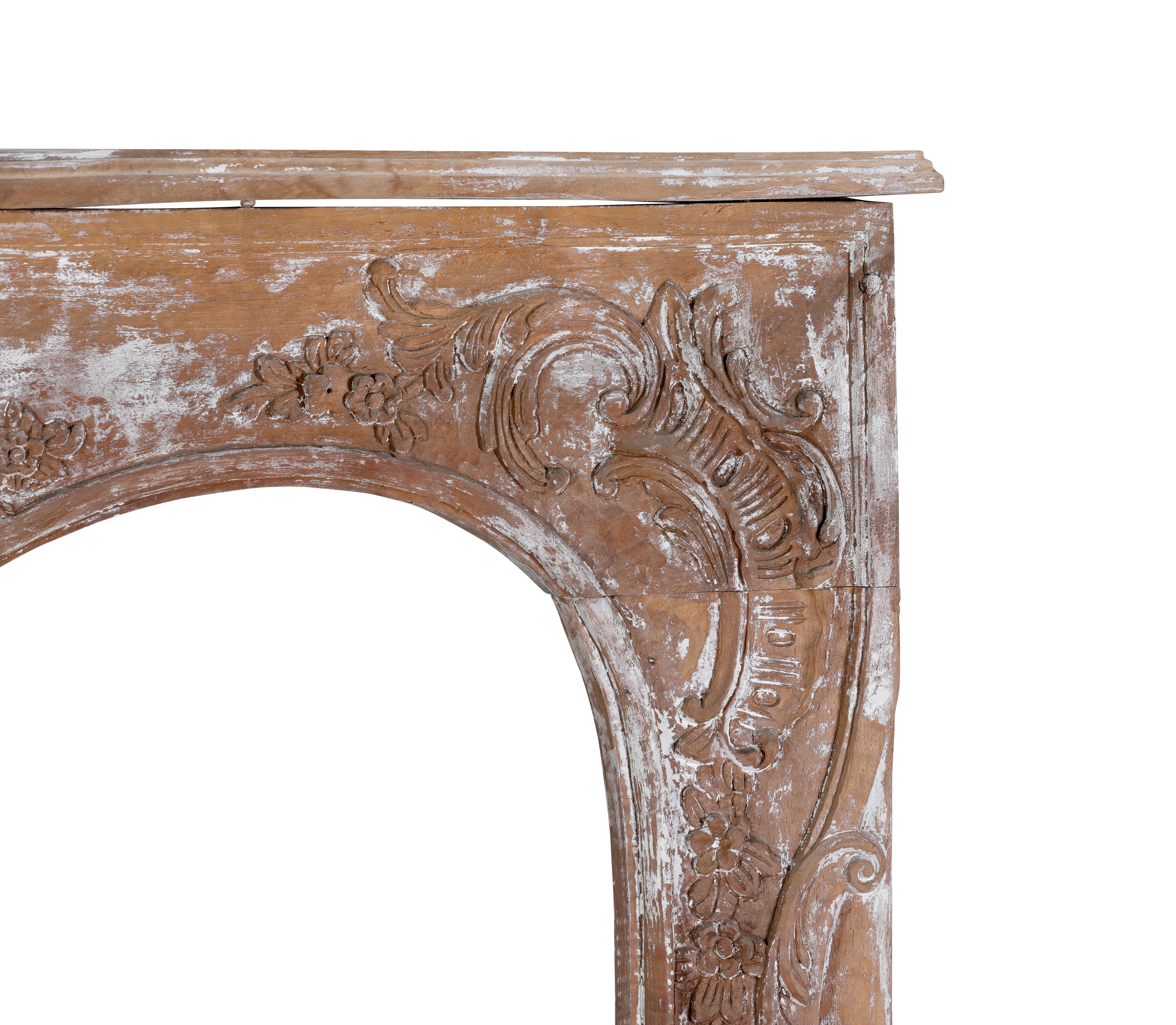 Authentic 19th Century French Rococo Fireplace Mantel - Floral Details - Antique For Sale 5