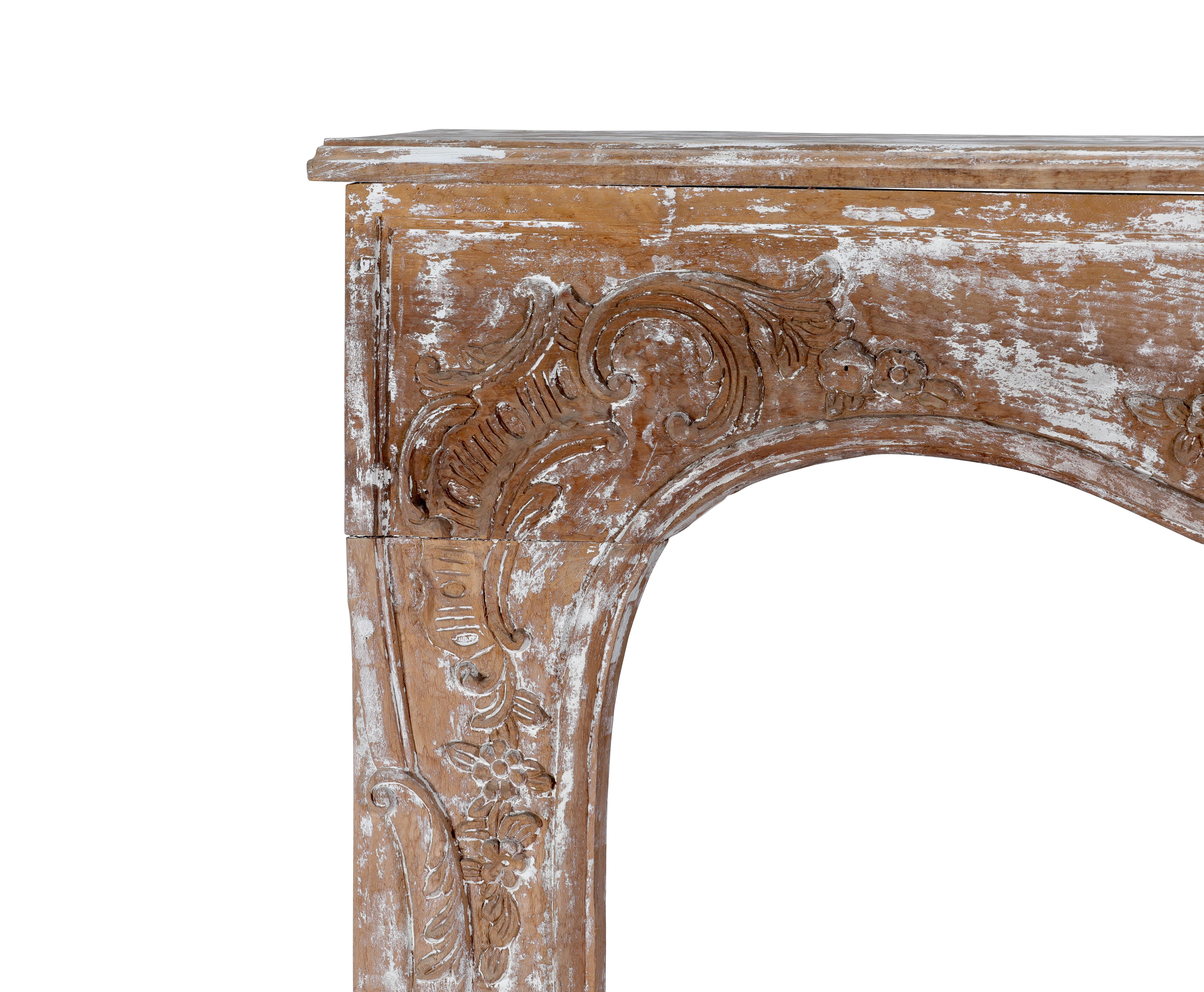 Authentic 19th Century French Rococo Fireplace Mantel - Floral Details - Antique For Sale 6