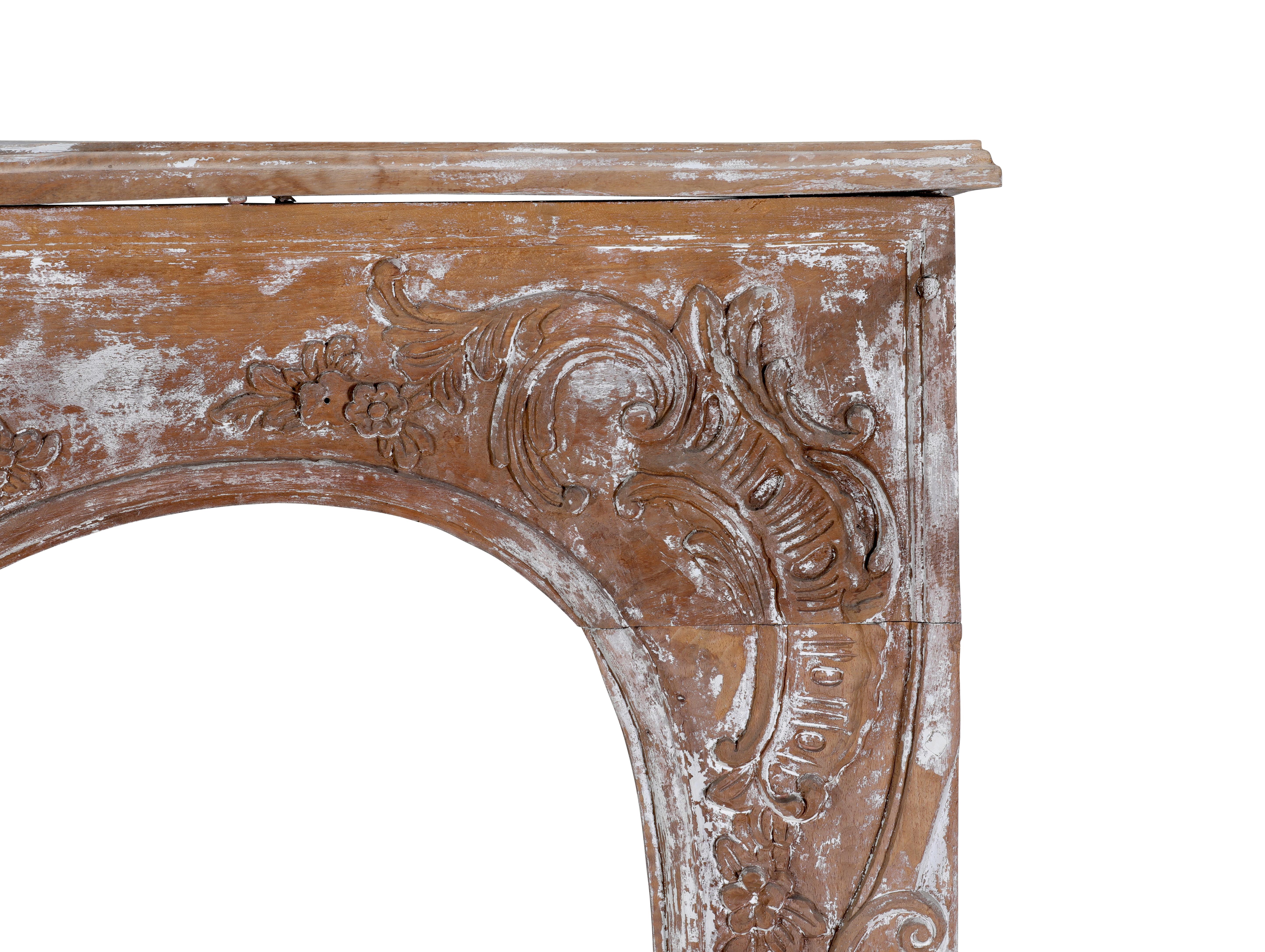 Authentic 19th Century French Rococo Fireplace Mantel - Floral Details - Antique For Sale 7