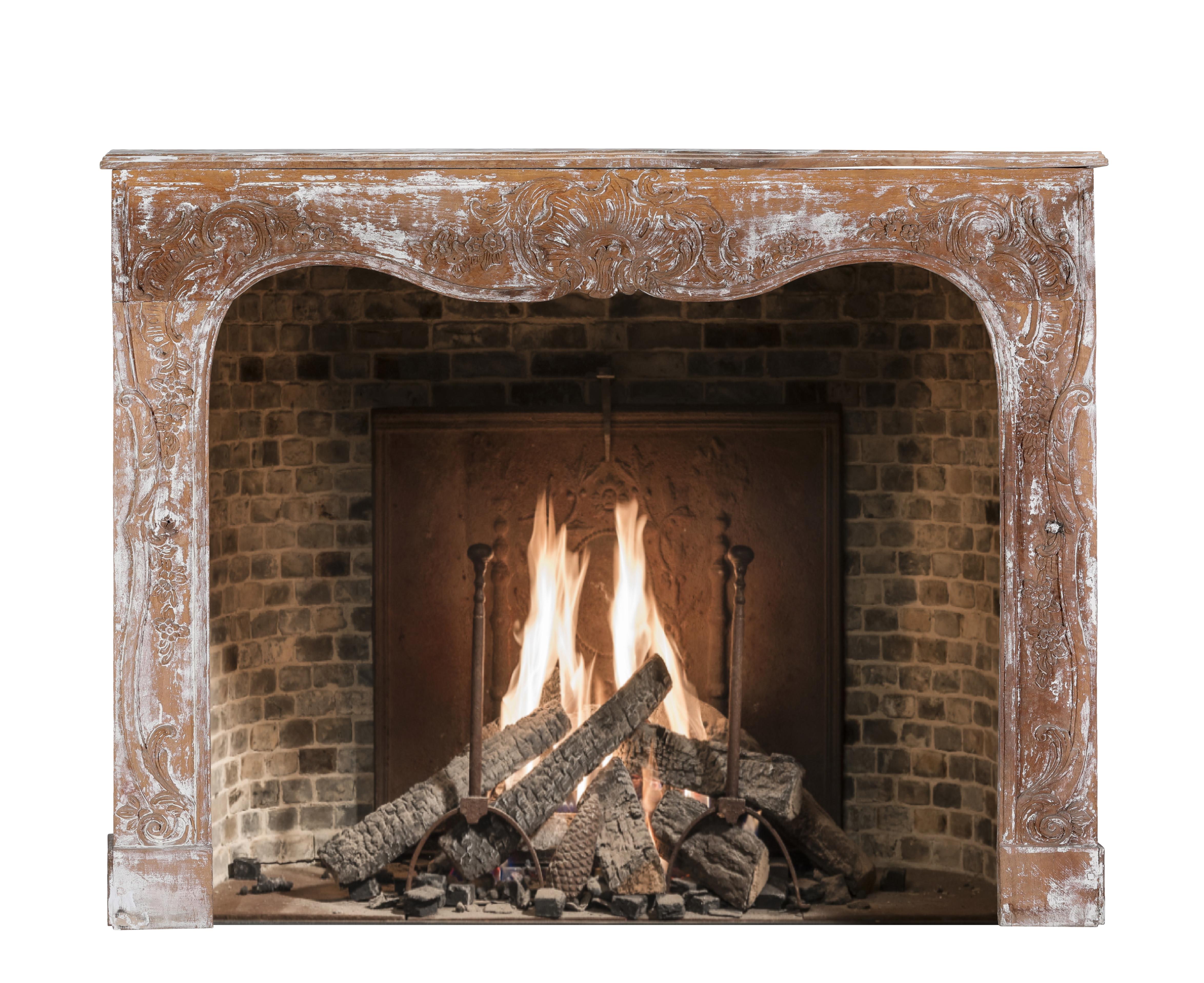 Wood Authentic 19th Century French Rococo Fireplace Mantel - Floral Details - Antique For Sale