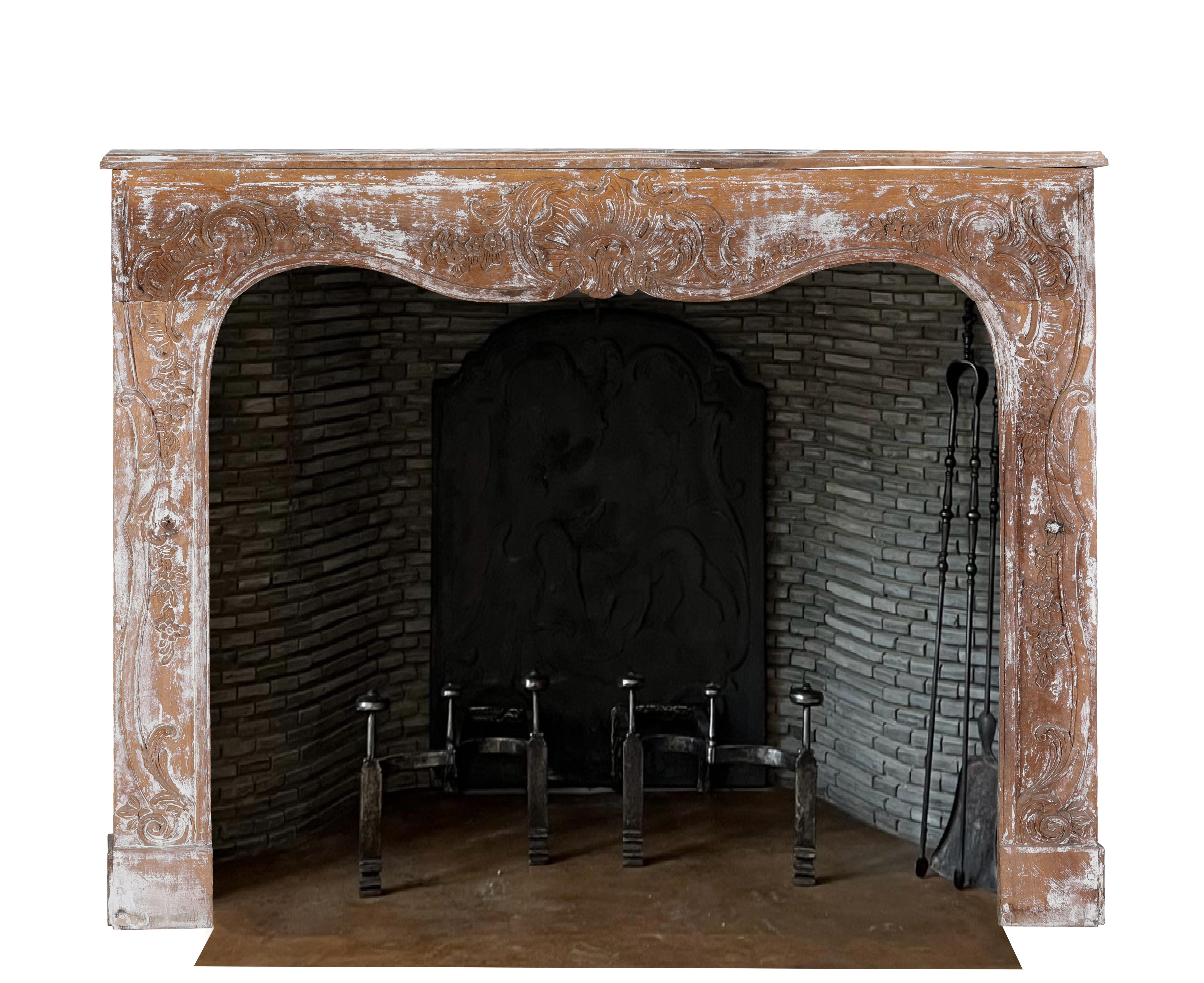 Authentic 19th Century French Rococo Fireplace Mantel - Floral Details - Antique For Sale 2