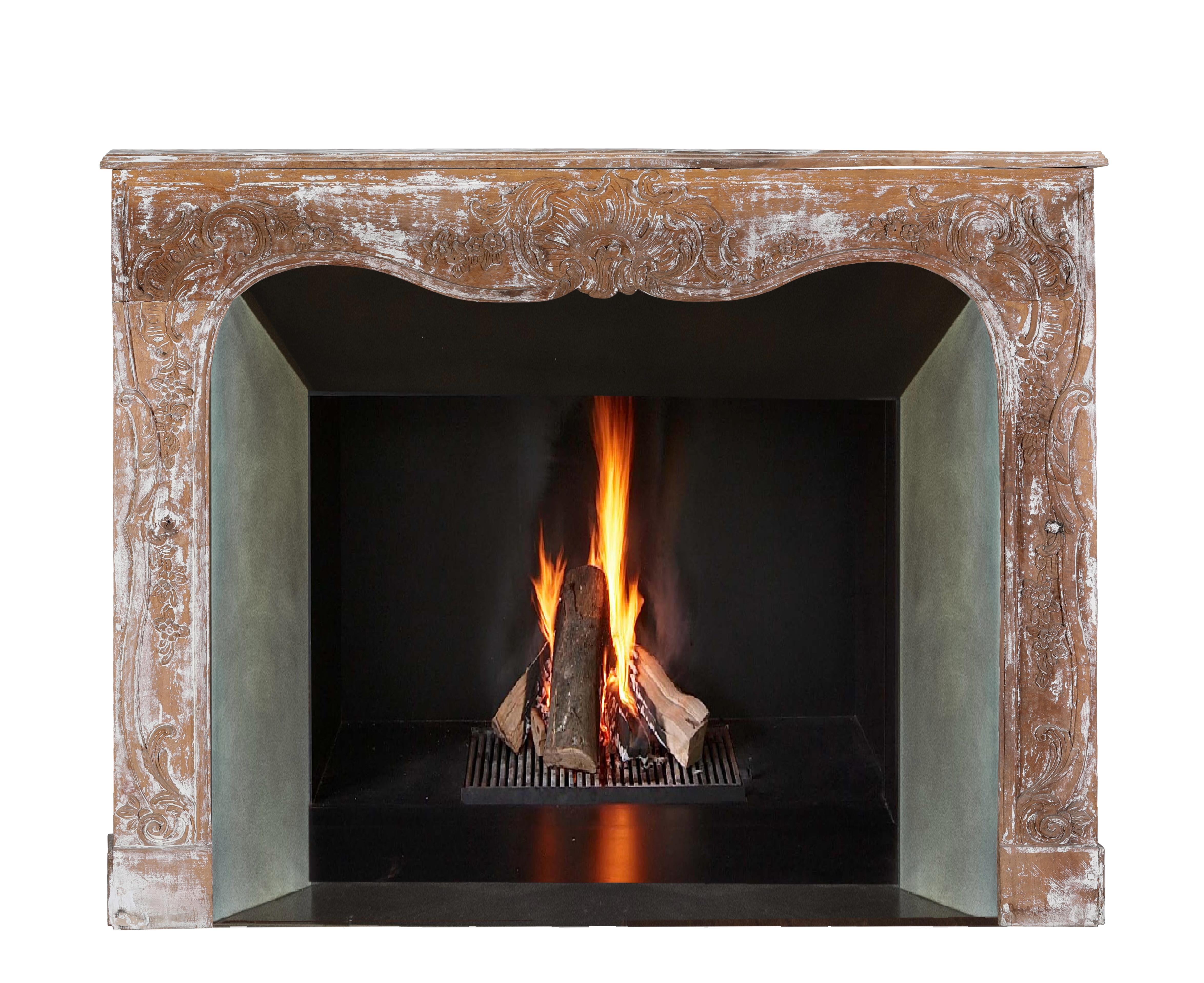 Authentic 19th Century French Rococo Fireplace Mantel - Floral Details - Antique For Sale 3