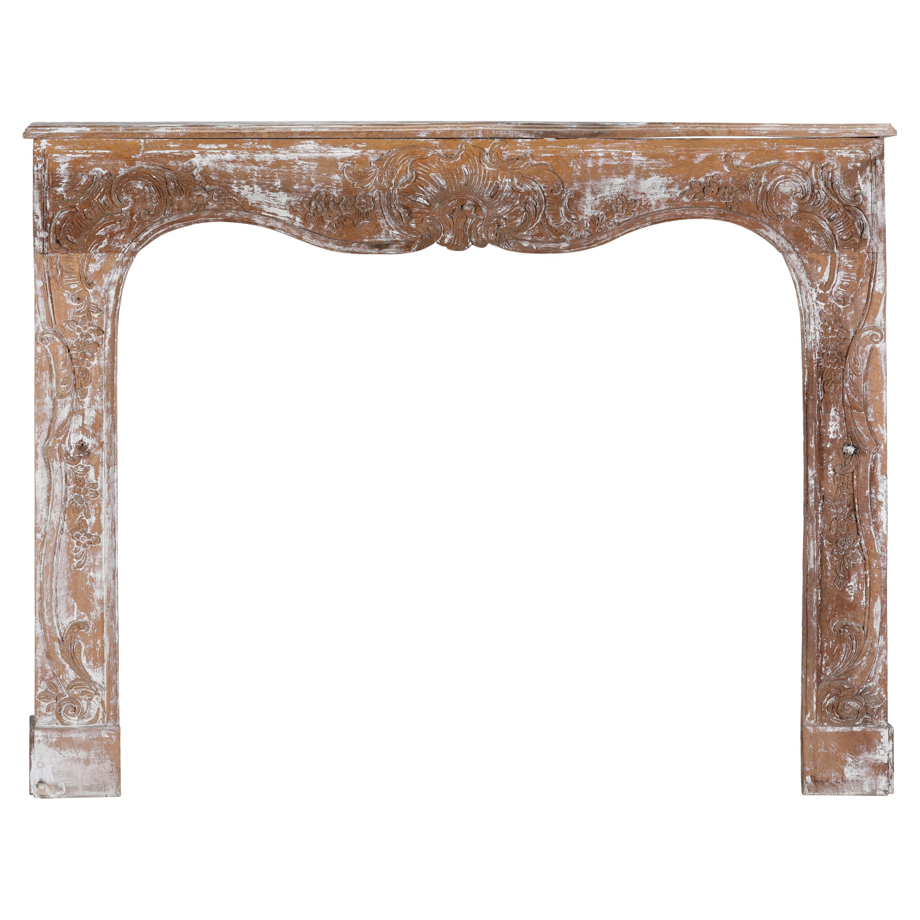 Authentic 19th Century French Rococo Fireplace Mantel - Floral Details - Antique For Sale