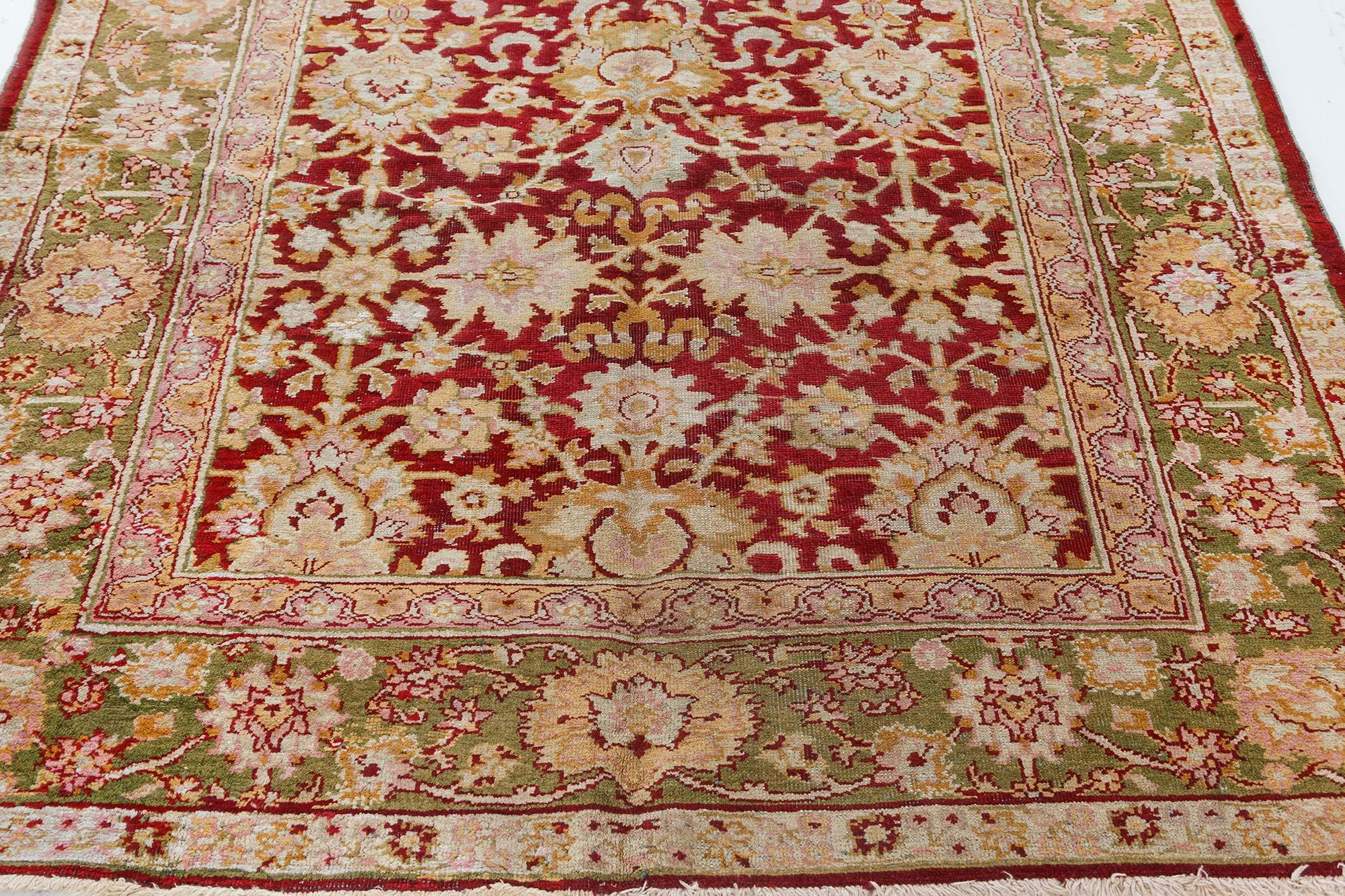 Authentischer indischer Botanischer Teppich aus Amritsar aus dem 19. im Zustand „Gut“ im Angebot in New York, NY