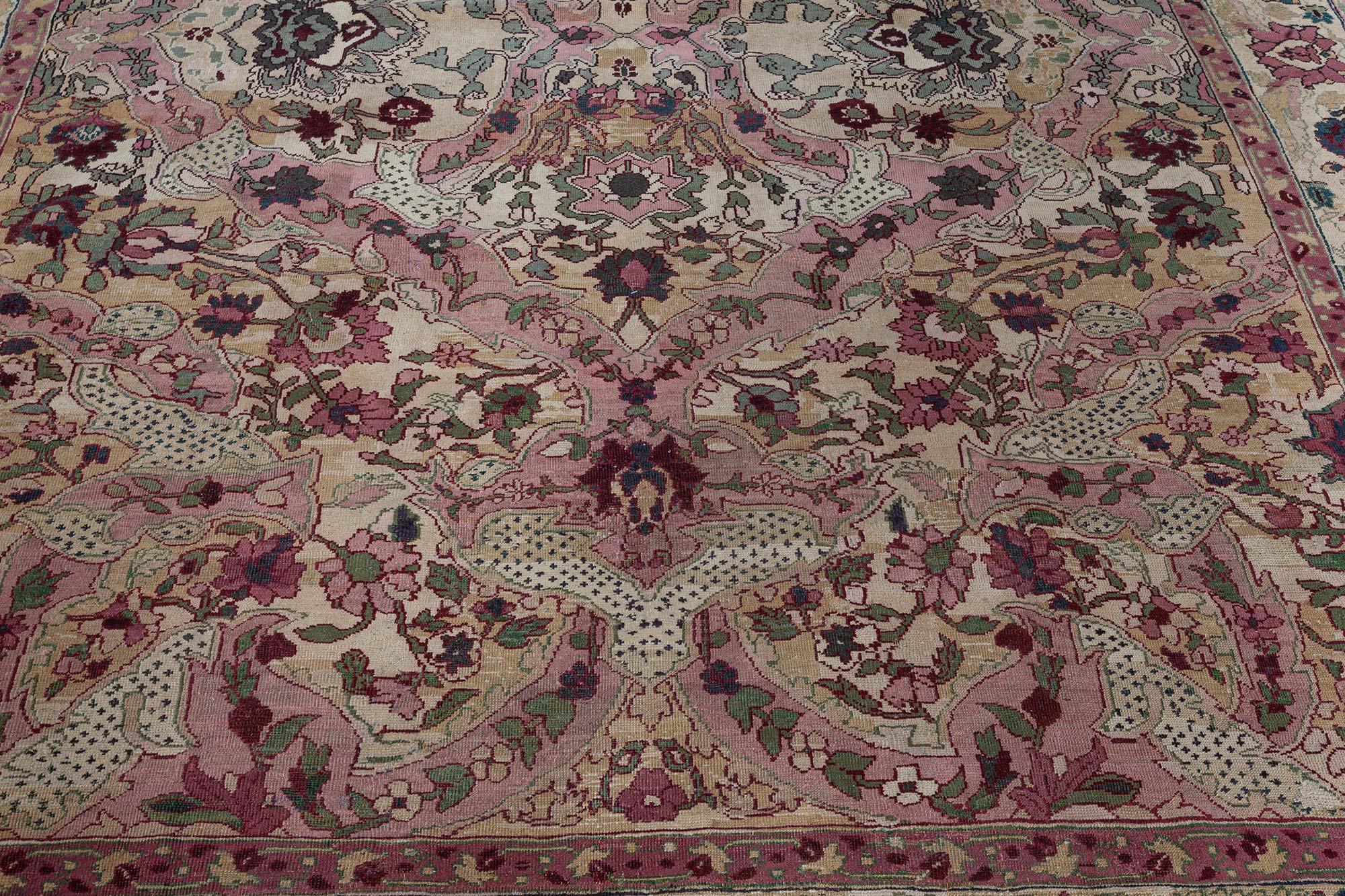 Wool Authentic 19th Century Indian Amritsar Botanic Rug For Sale