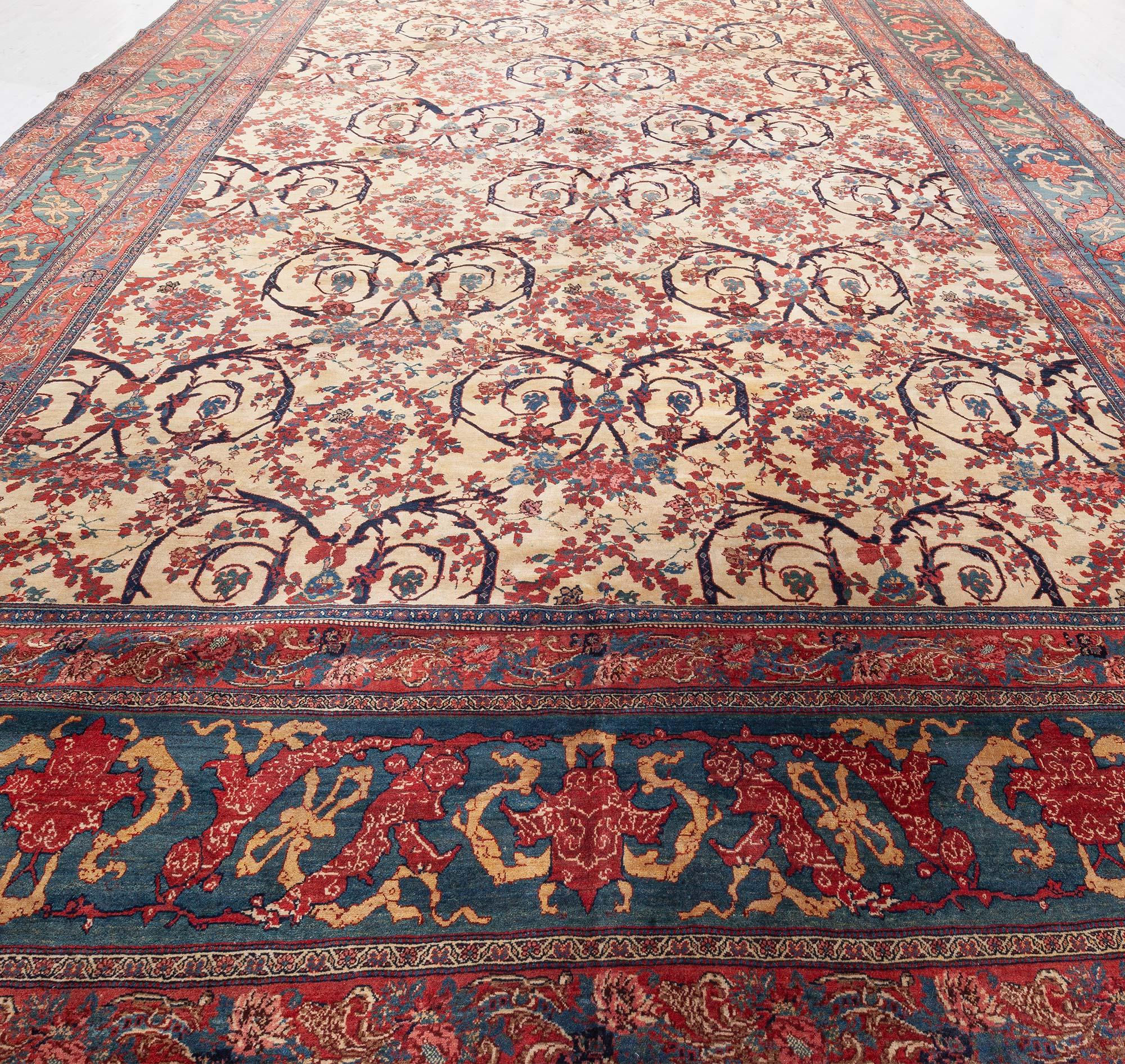 Hand-Knotted Authentic 19th Century Persian Bidjar Handmade Rug For Sale
