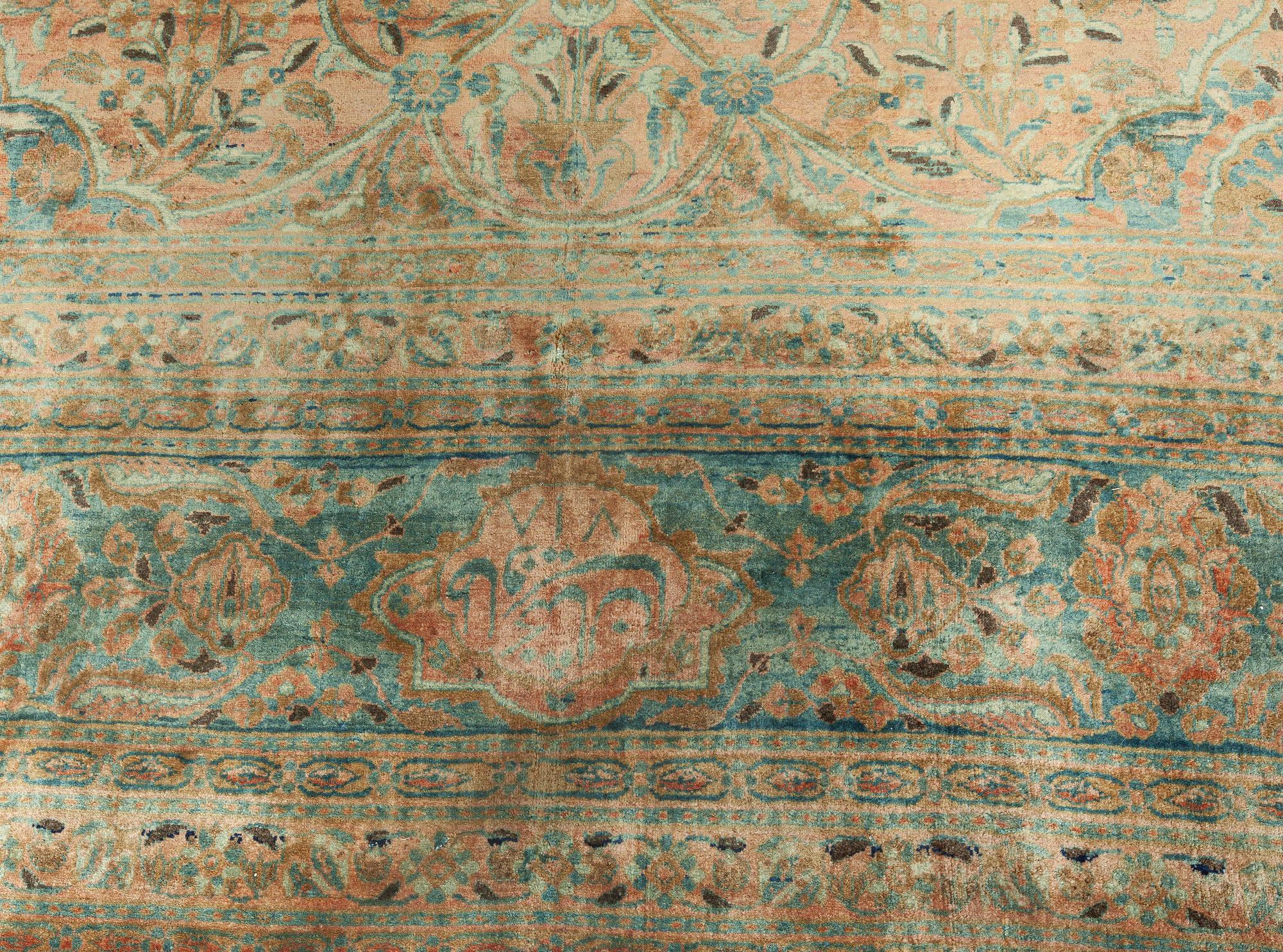 19th Century Persian Kashan Handmade Wool Rug For Sale 1