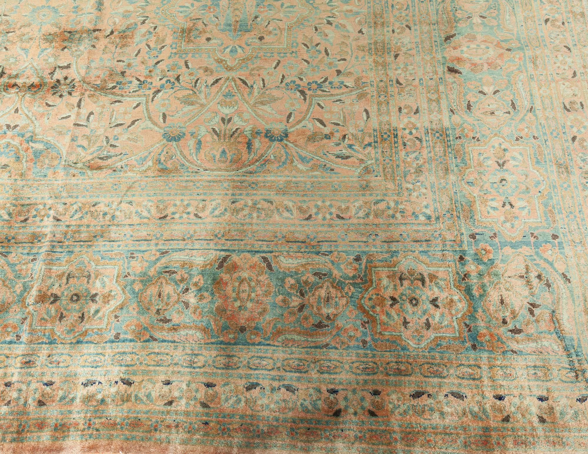 19th Century Persian Kashan Handmade Wool Rug For Sale 2