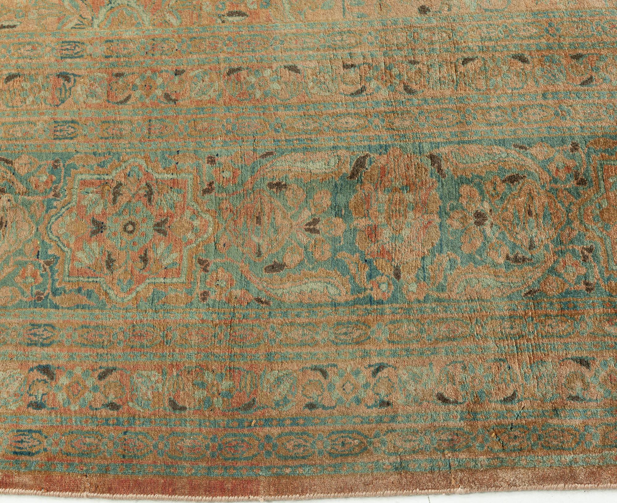 Doris Leslie Blauer persischer Kashan-Wollteppich aus dem 19. Jahrhundert, handgefertigt im Angebot 1