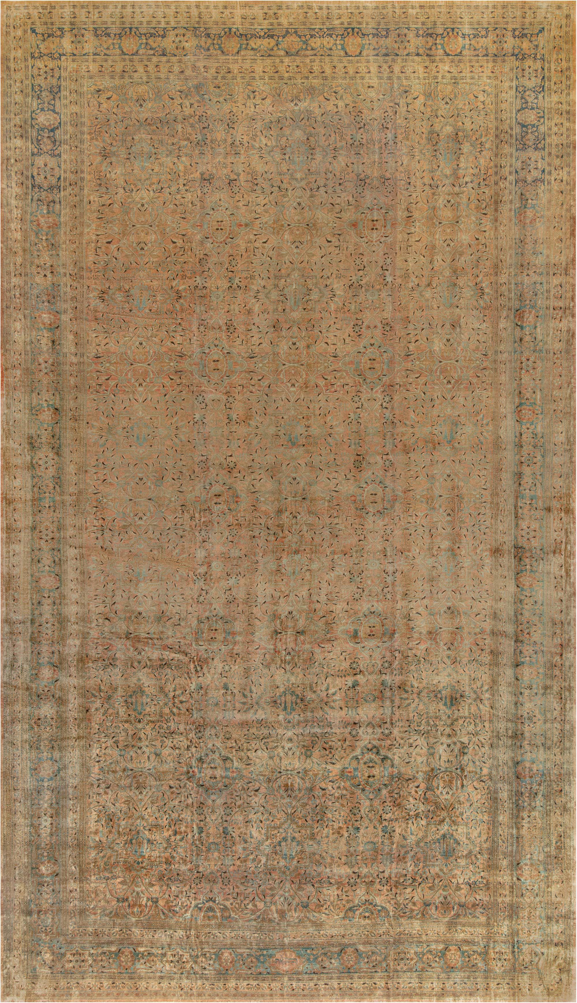 Doris Leslie Blauer persischer Kashan-Wollteppich aus dem 19. Jahrhundert, handgefertigt im Angebot