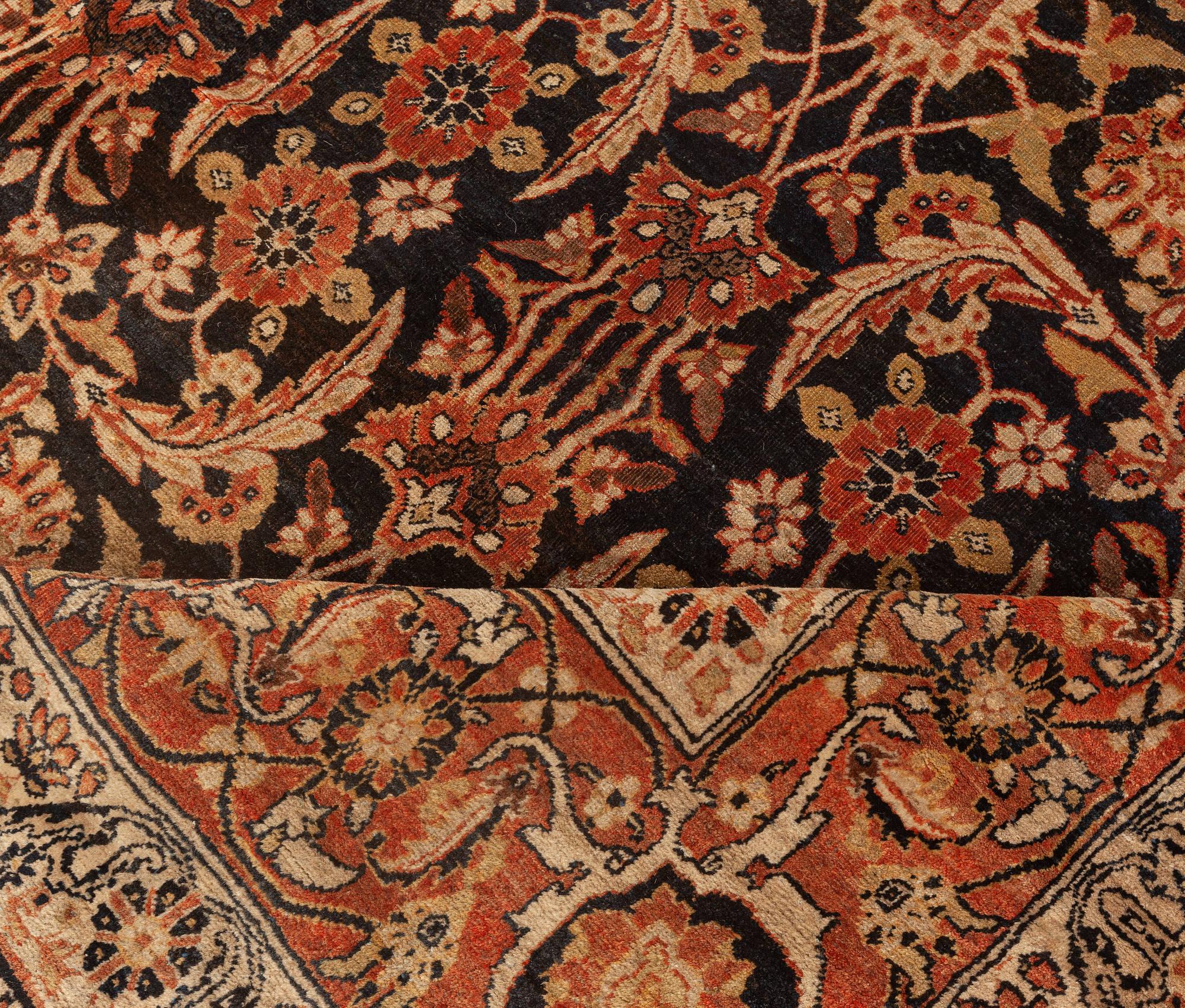 Hand-Knotted 19th Century Persian Kirman Botanic Handmade Rug For Sale