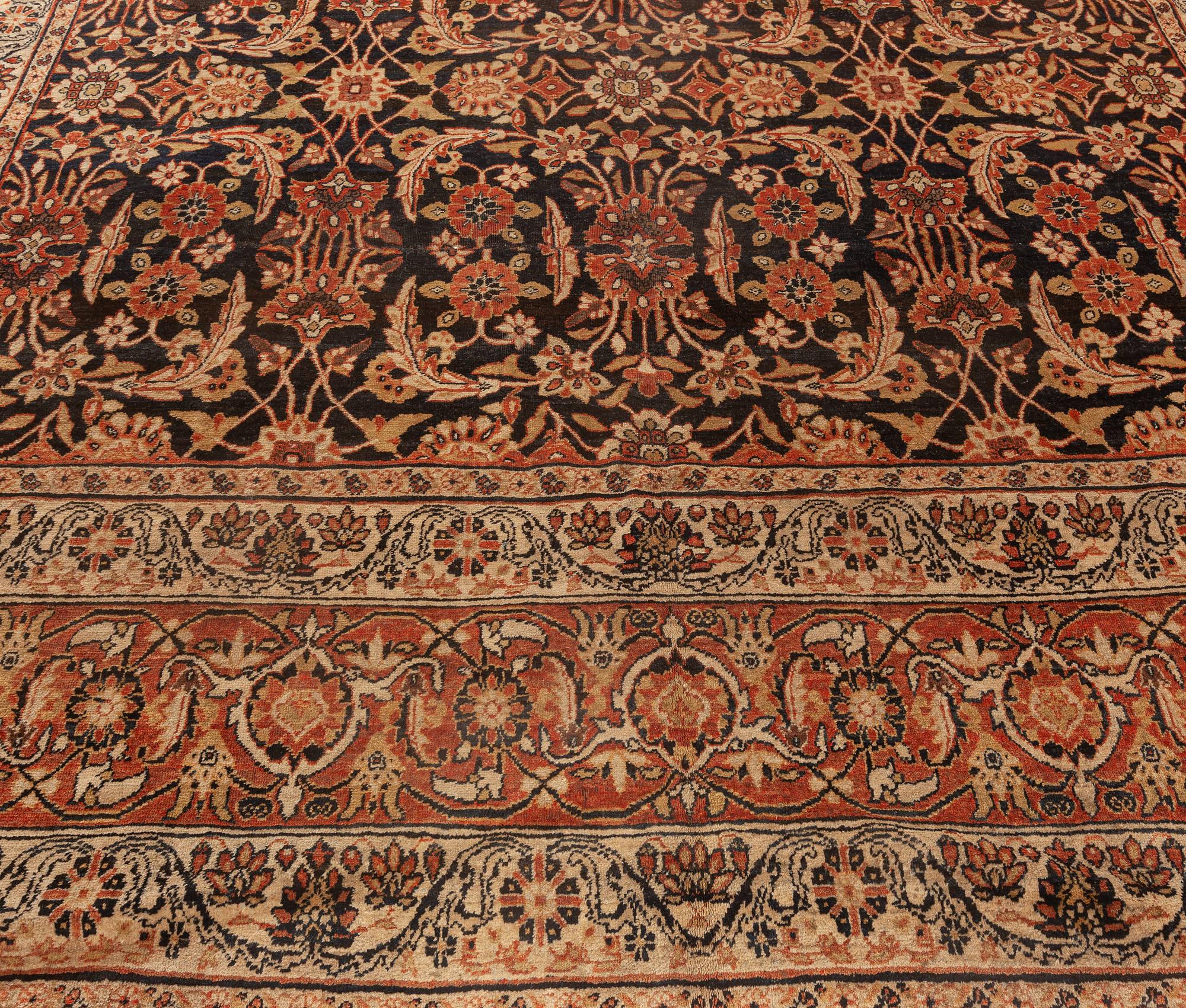 19th Century Persian Kirman Botanic Handmade Rug In Good Condition For Sale In New York, NY