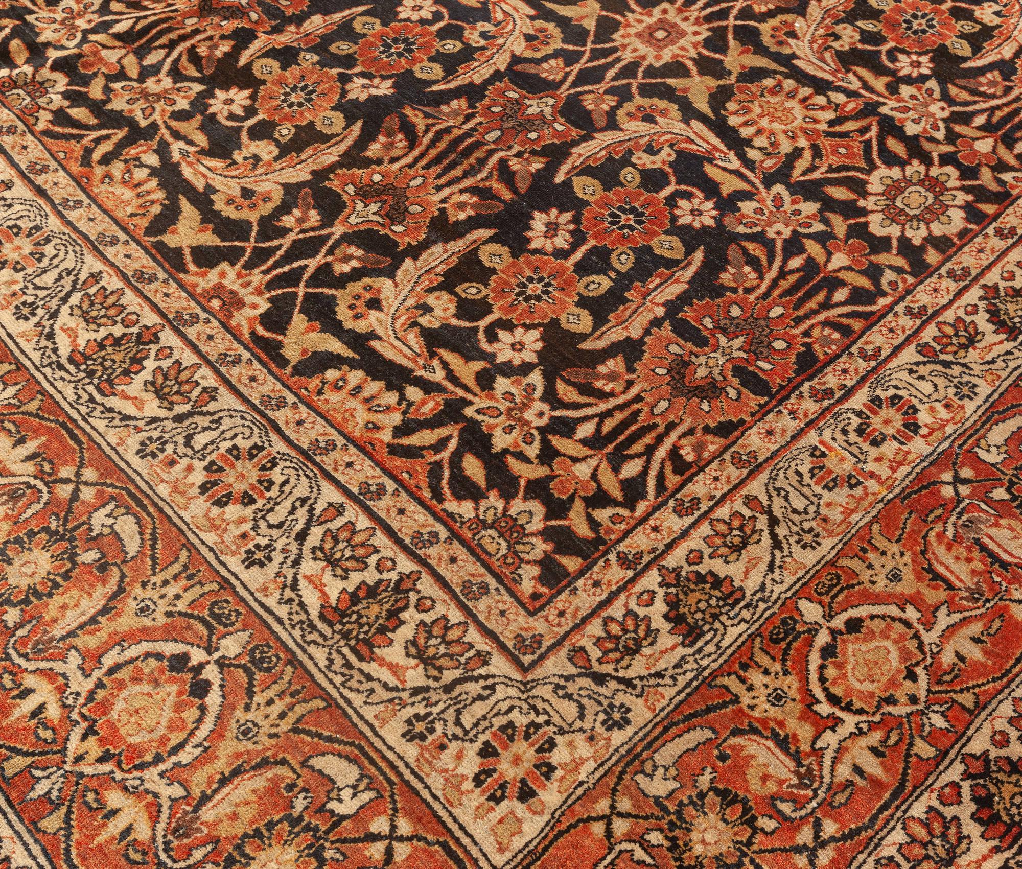 19th Century Persian Kirman Botanic Handmade Rug For Sale 1