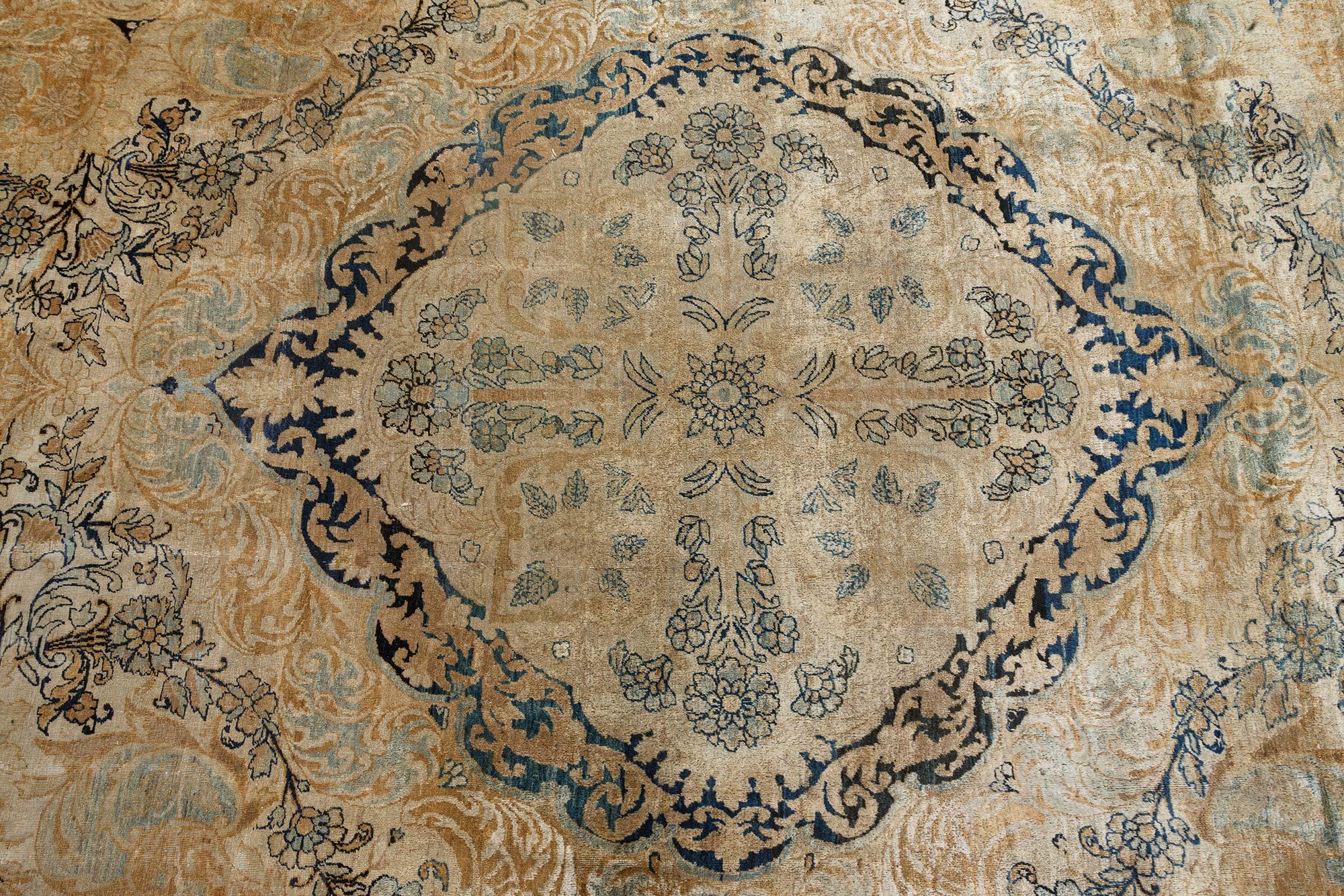 Hand-Knotted Authentic 19th Century Persian Kirman Carpet For Sale