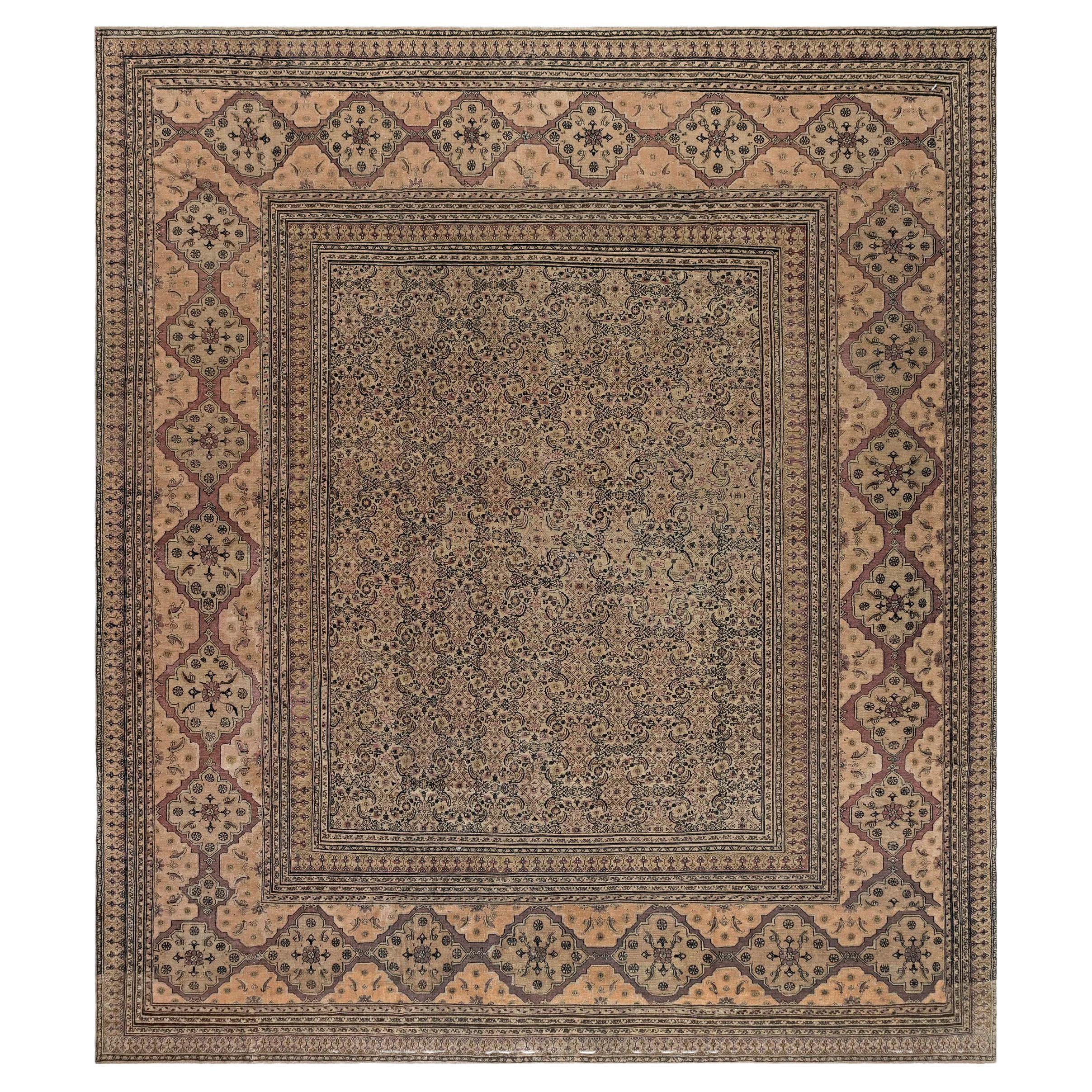 19th Century Persian Meshad Handmade Wool Rug For Sale