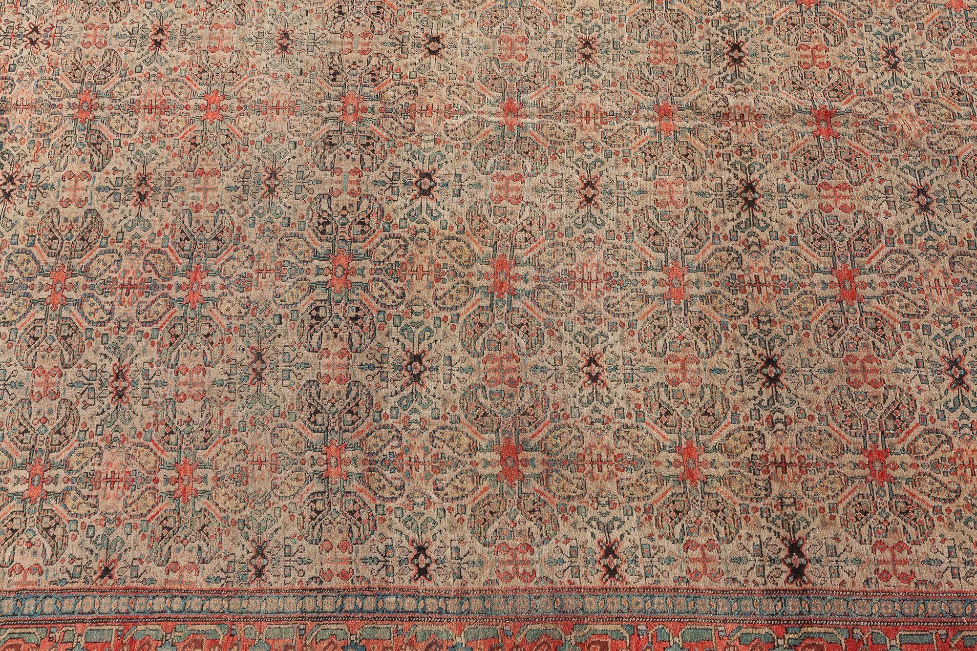Authentic 19th Century Persian Senneh Botanic Blue Red Beige Handmade Wool Rug
Size: 5'1