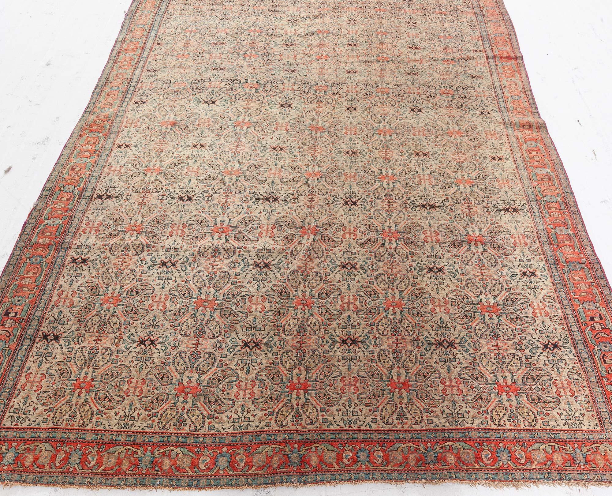 Hand-Knotted Authentic 19th Century Persian Senneh Botanic Rug For Sale