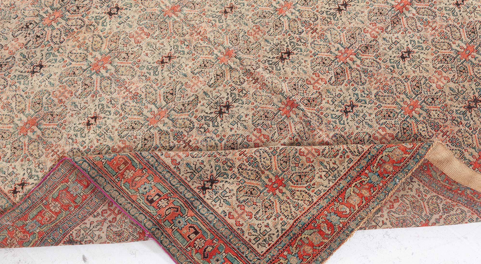 Wool Doris Leslie Blau Authentic 19th Century Persian Senneh Botanic Rug For Sale