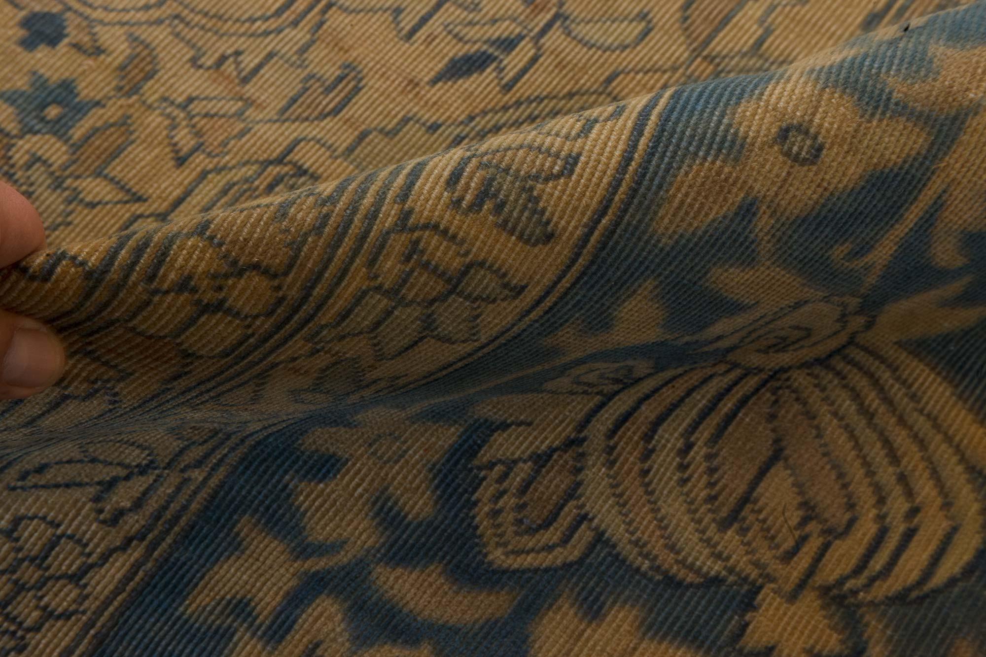 Authentic 19th Century Persian Tabriz Beige, Brown, Blue Handmade Wool Carpet
Size: 9'8
