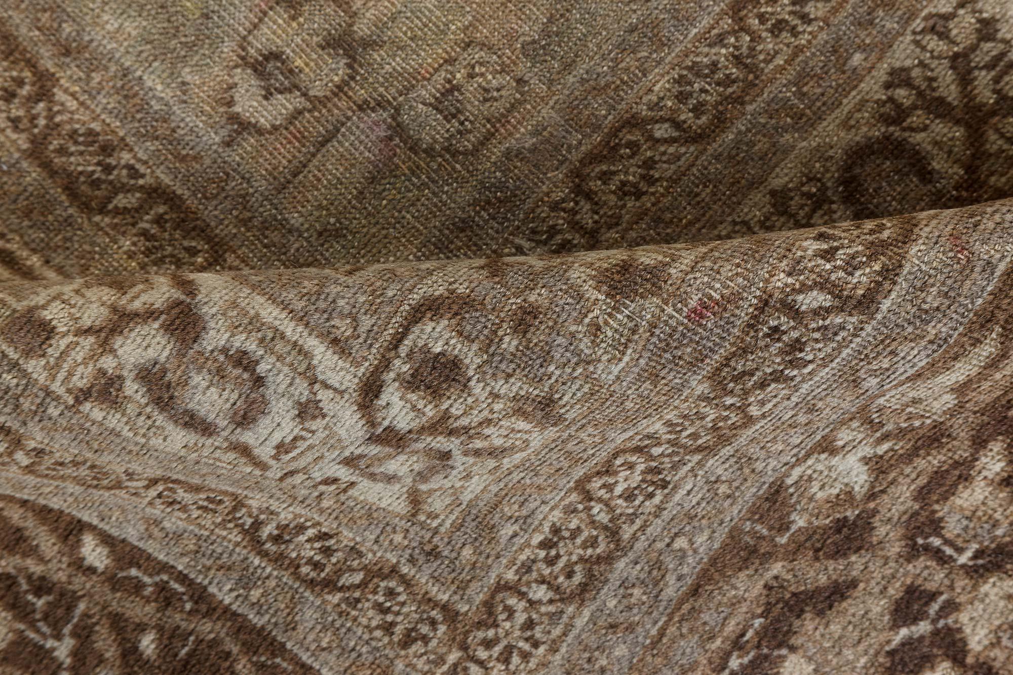 Authentic 19th Century Persian Tabriz Botanic Beige Brown Carpet
Size: 11'5