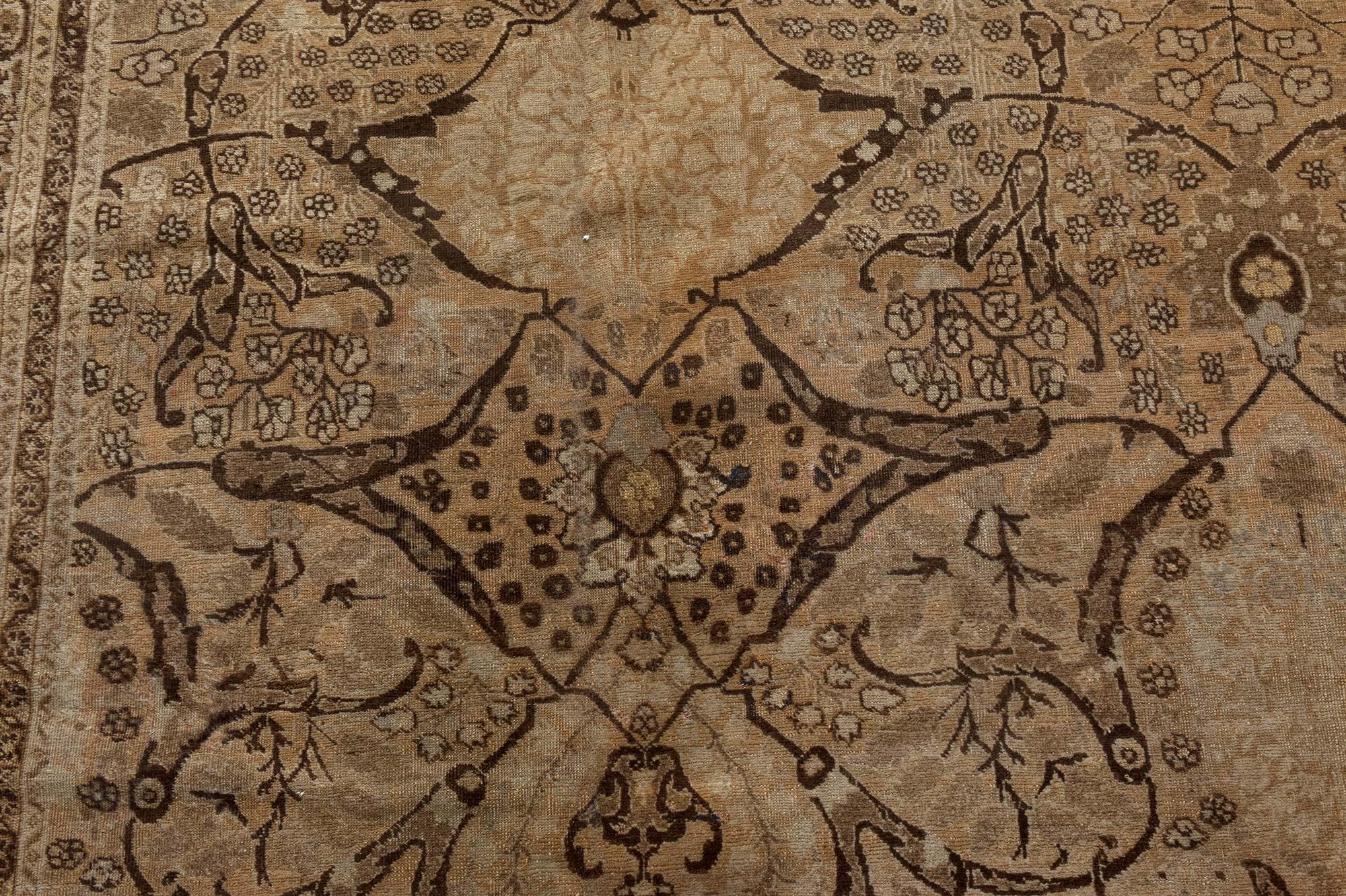 Hand-Knotted 19th Century Persian Tabriz Botanic Rug For Sale