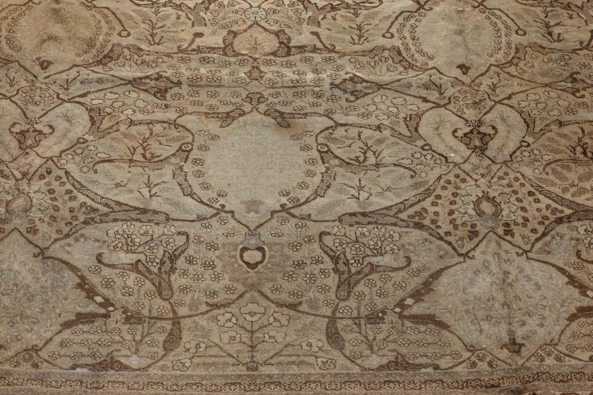 19th Century Persian Tabriz Botanic Rug In Good Condition For Sale In New York, NY