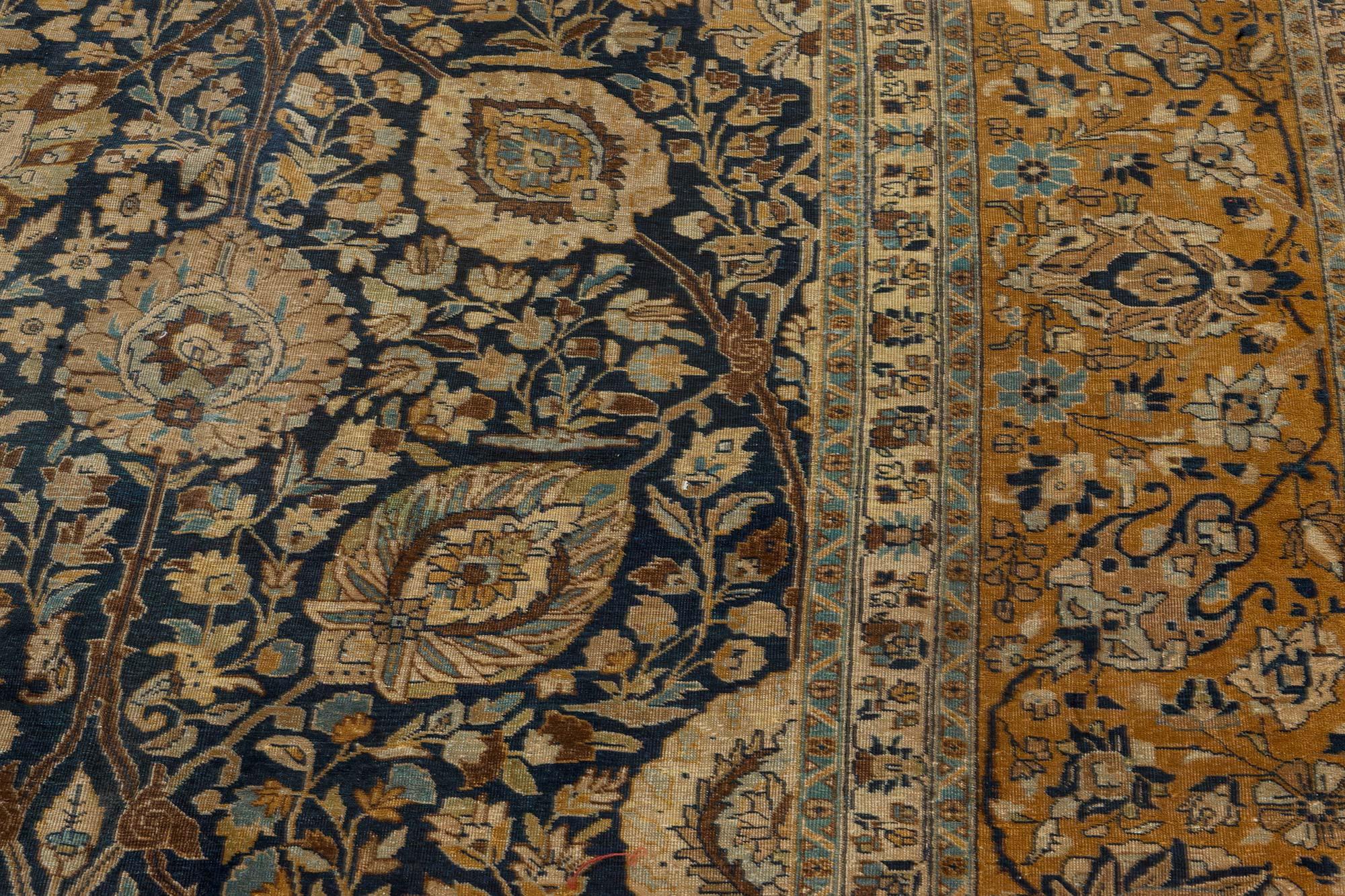 Tessuto a mano Doris Leslie Blau Tappeto persiano Tabriz botanico autentico del XIX secolo in vendita