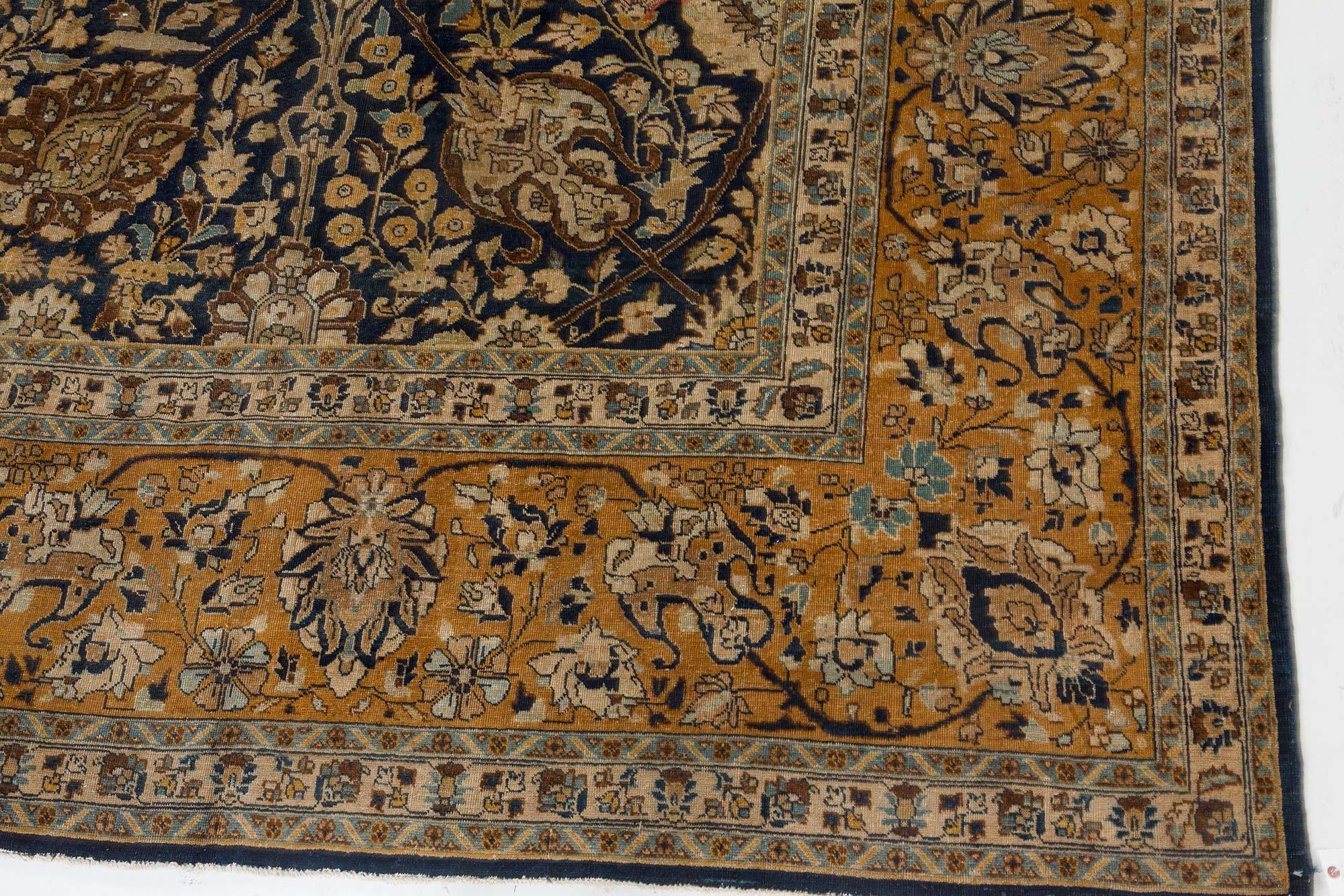 Wool Authentic 19th Century Persian Tabriz Botanic Rug For Sale