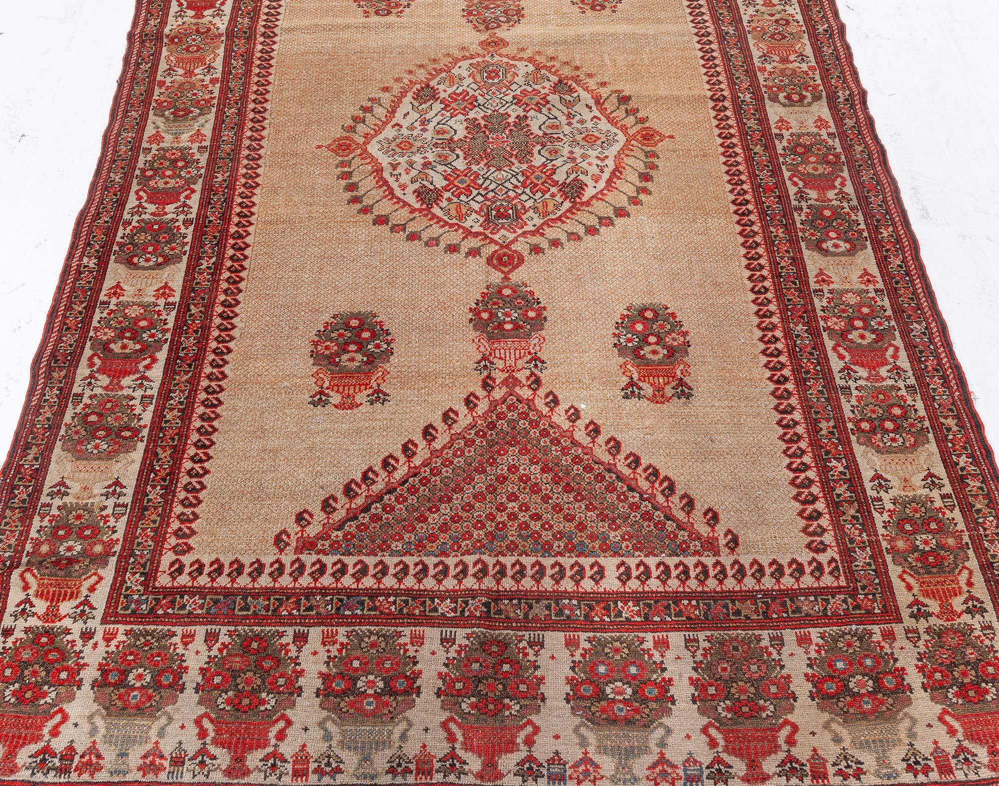 Persian Authentic 19th Century Sarouk Handmade Wool Rug For Sale