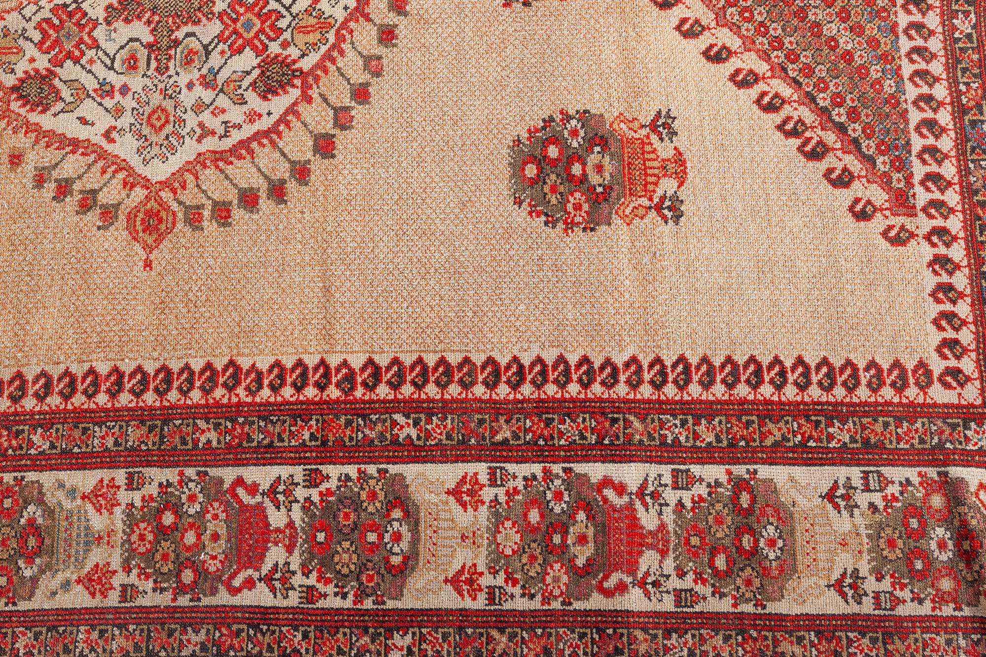 Hand-Knotted Authentic 19th Century Sarouk Handmade Wool Rug For Sale