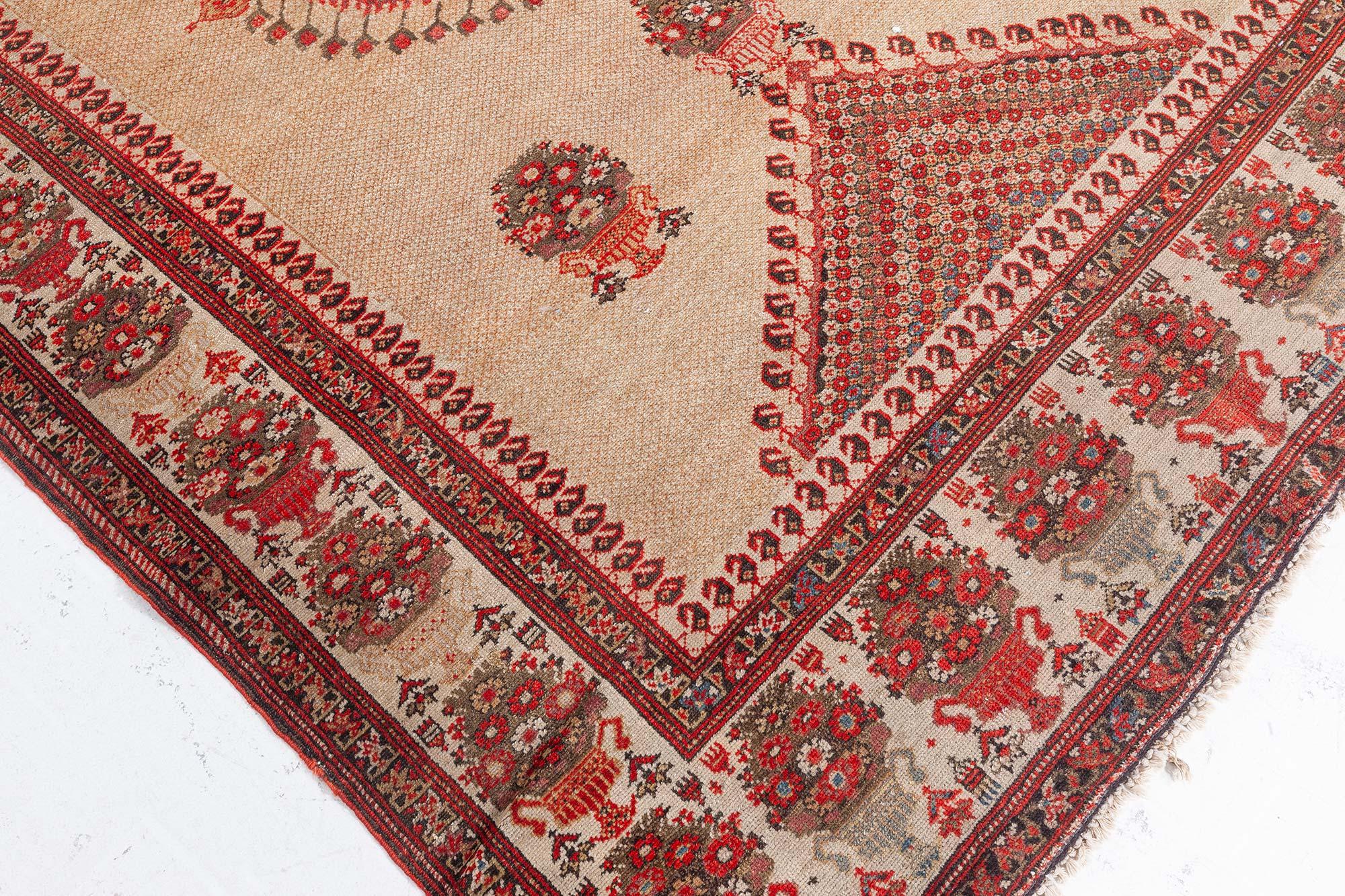 Authentic 19th Century Sarouk Handmade Wool Rug For Sale 1