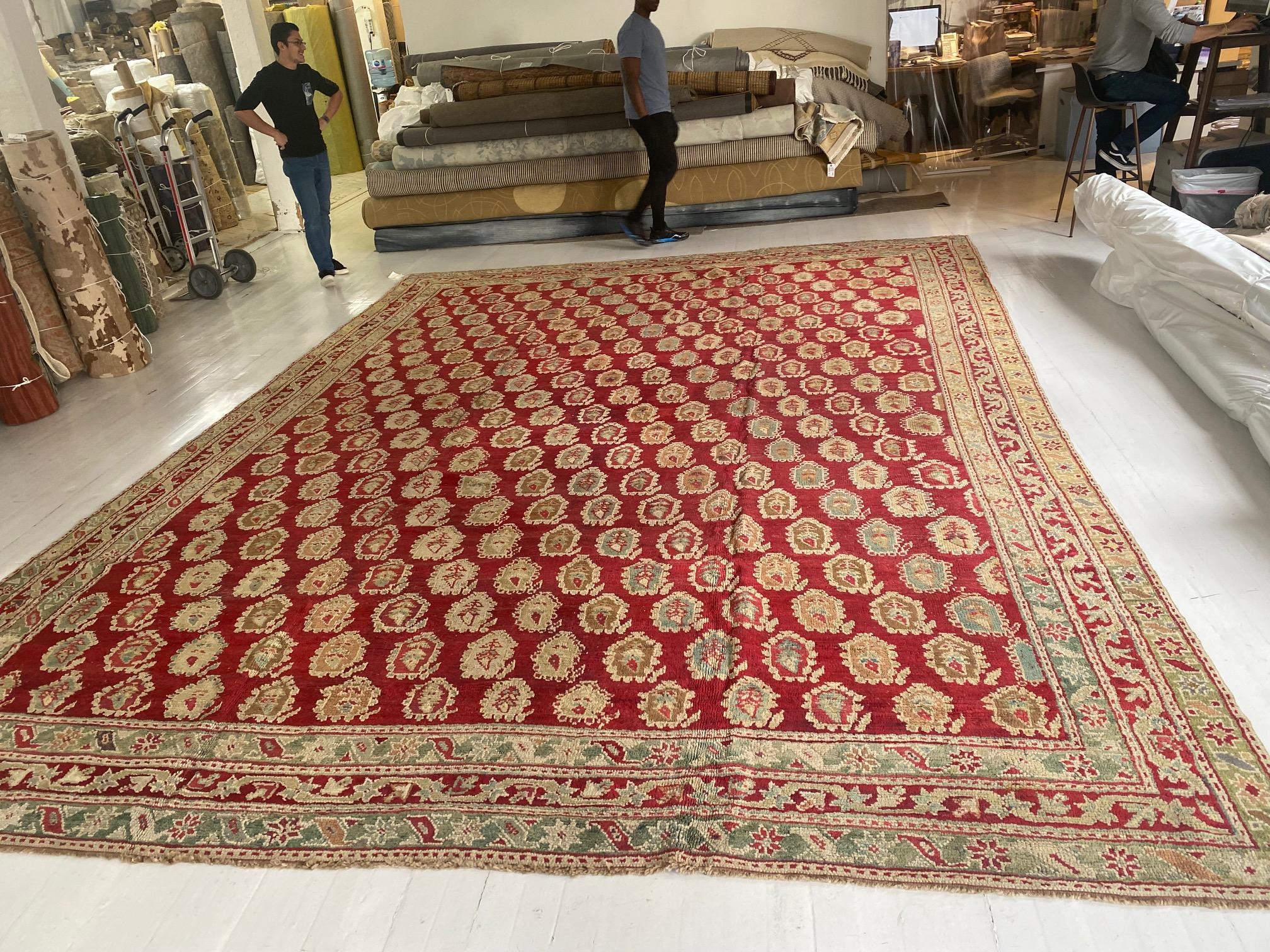 19th Century Turkish Oushak Red Wool Carpet For Sale 6
