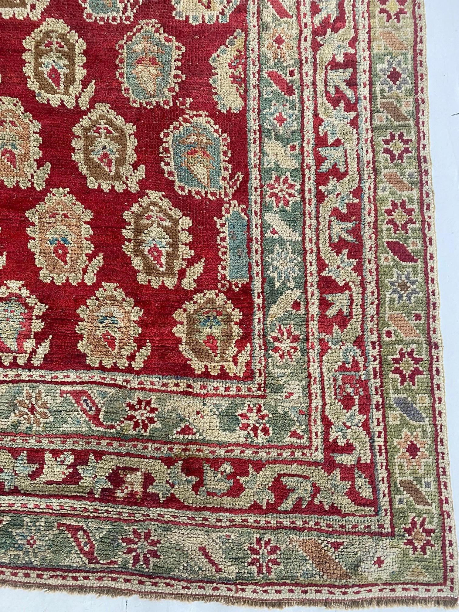 Hand-Woven 19th Century Turkish Oushak Red Wool Carpet For Sale